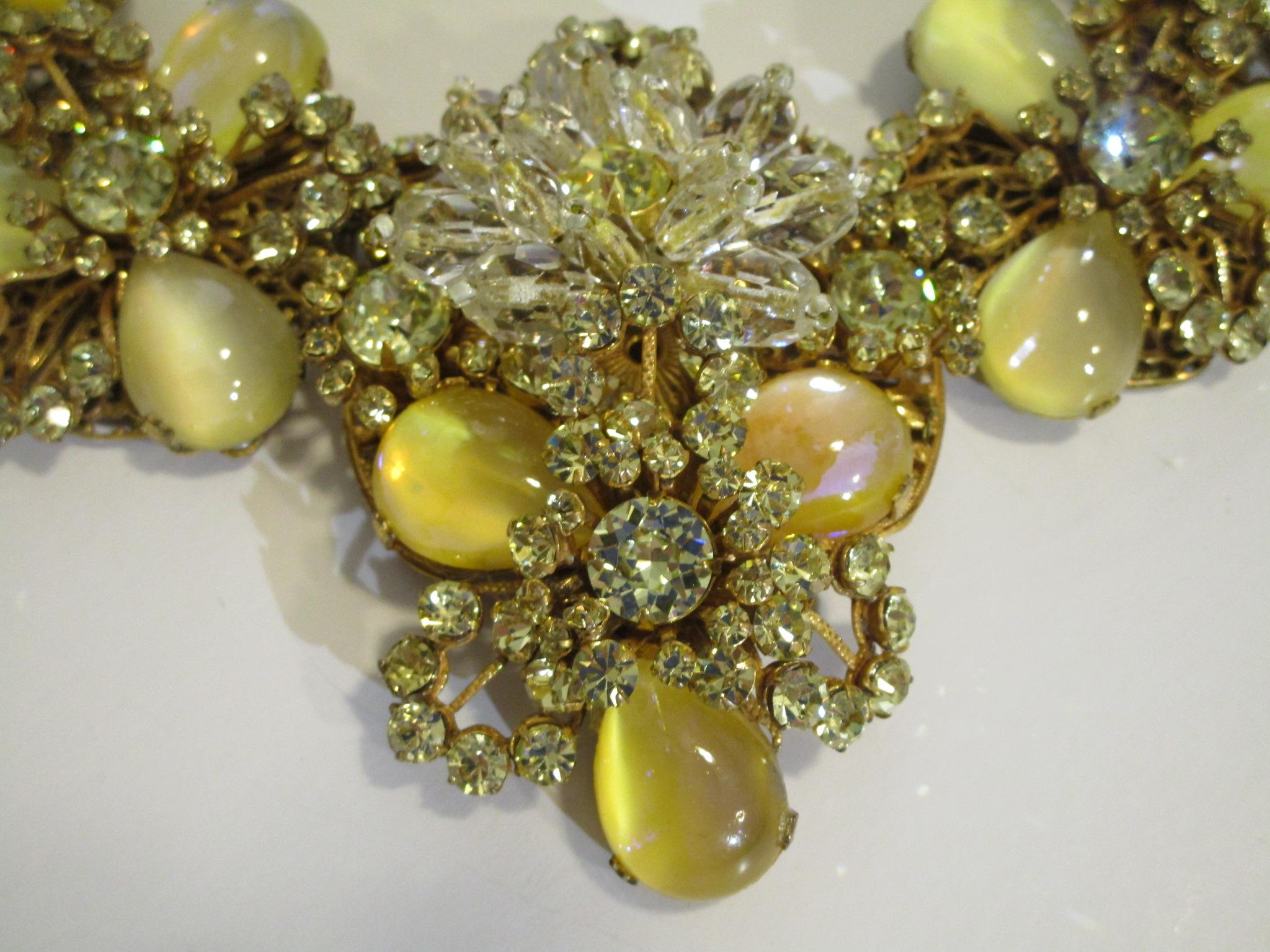 MIRIAM HASKELL Necklace Glass Beads Rhinestones Russian Gold Yellow SIGNED For Sale 5
