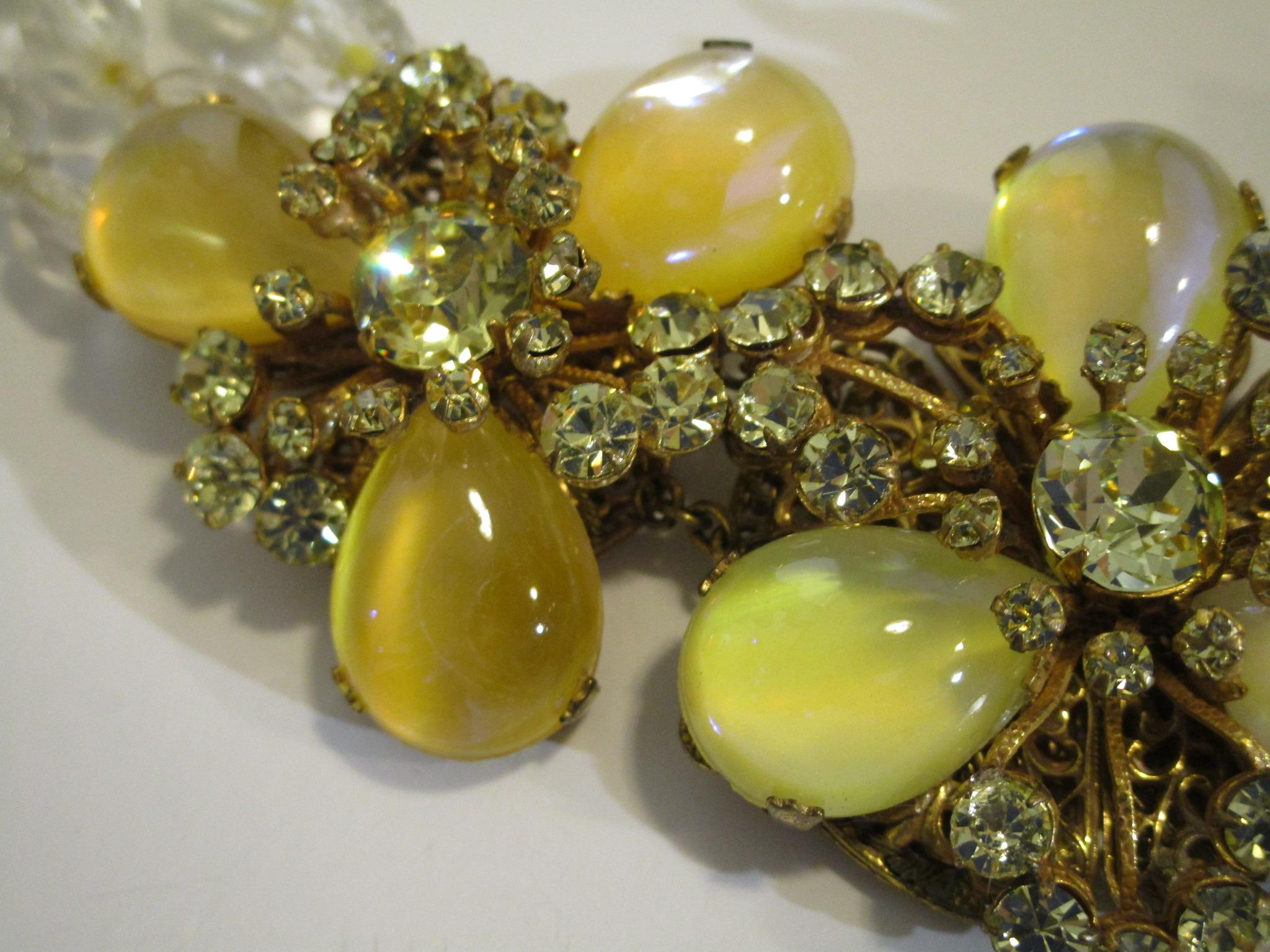 MIRIAM HASKELL Necklace Glass Beads Rhinestones Russian Gold Yellow SIGNED For Sale 6