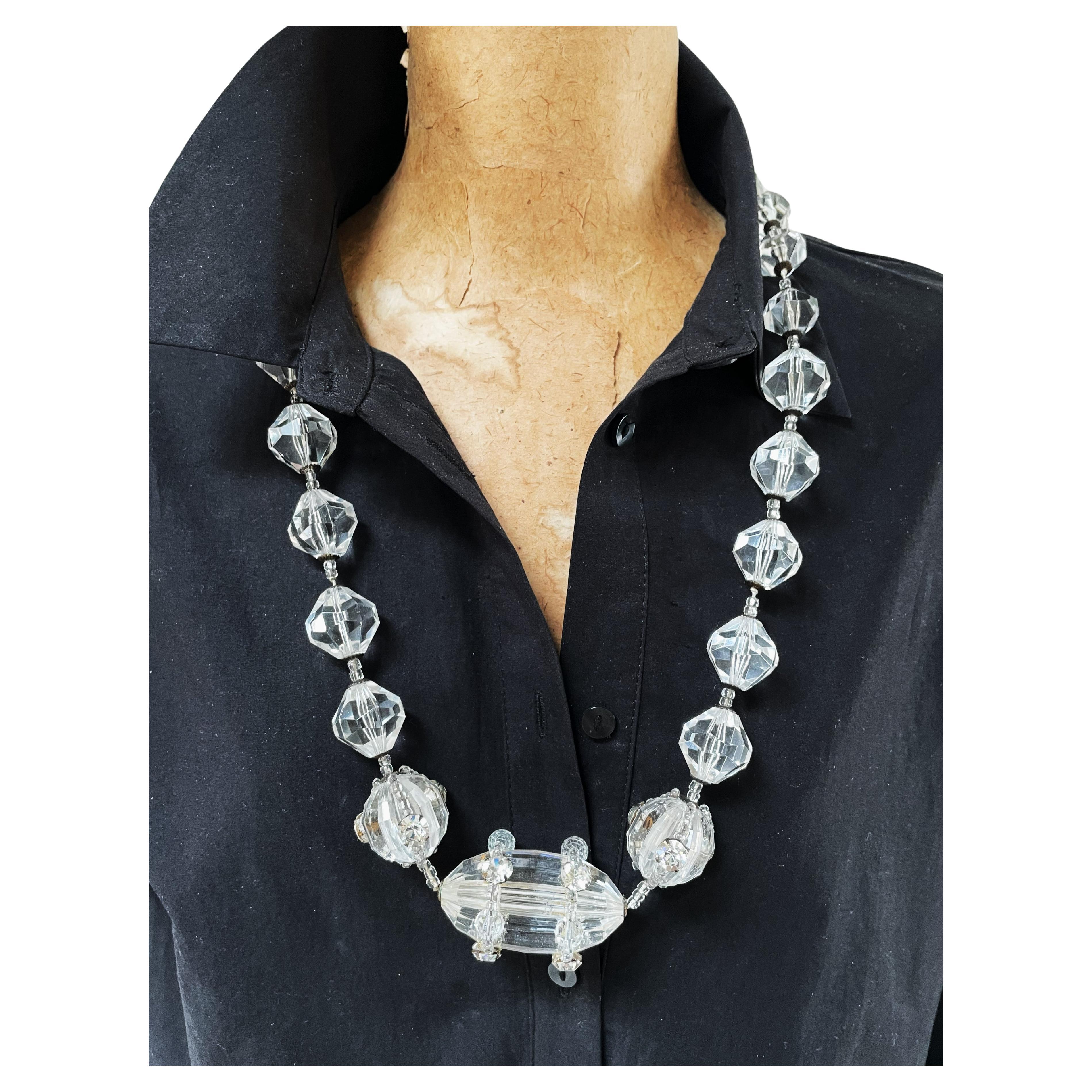 Miriam Haskell necklace with large cut Lucite balls, rhinstones, 1950's USA For Sale 7