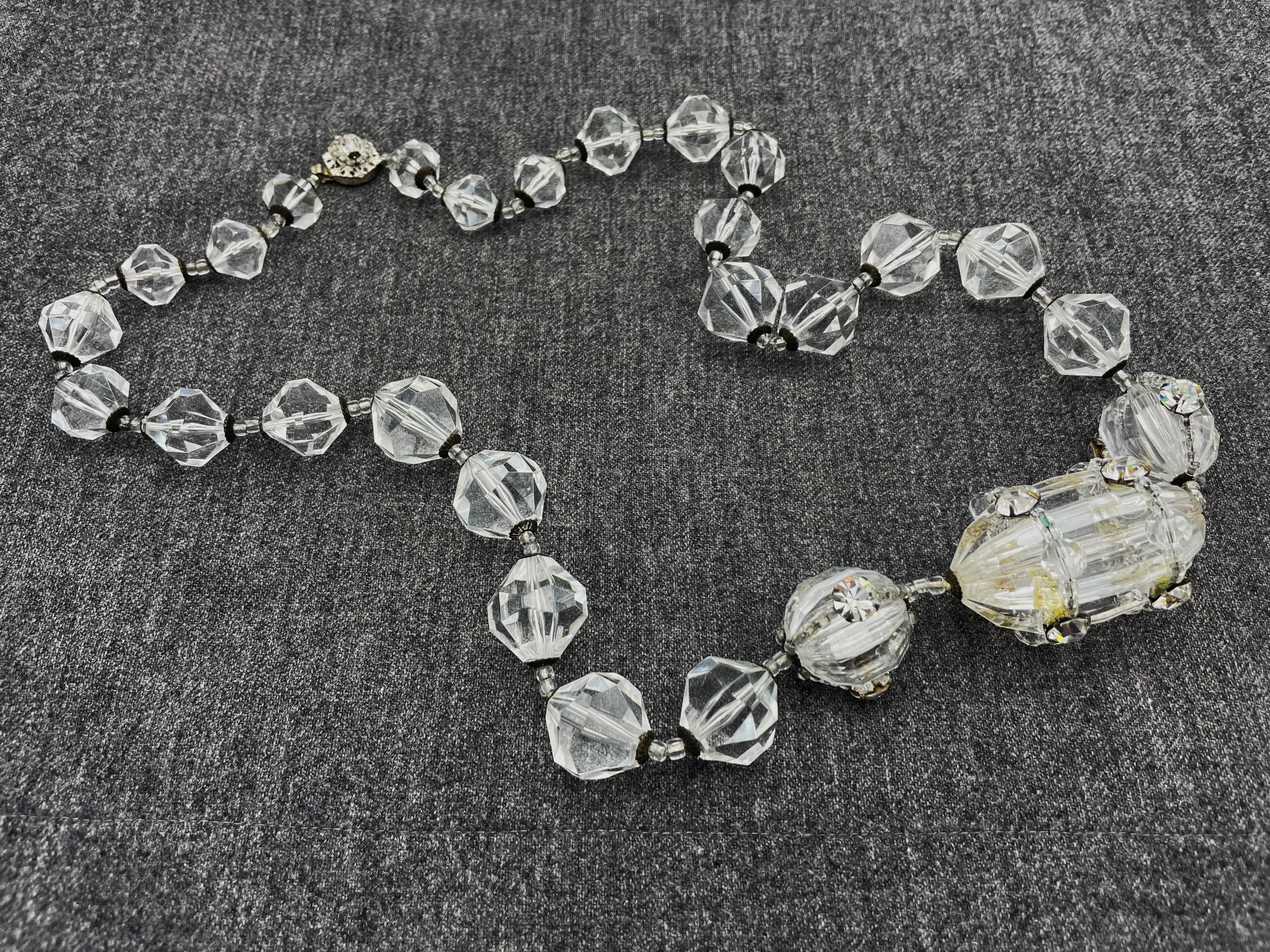 Women's Miriam Haskell necklace with large cut Lucite balls, rhinstones, 1950's USA For Sale