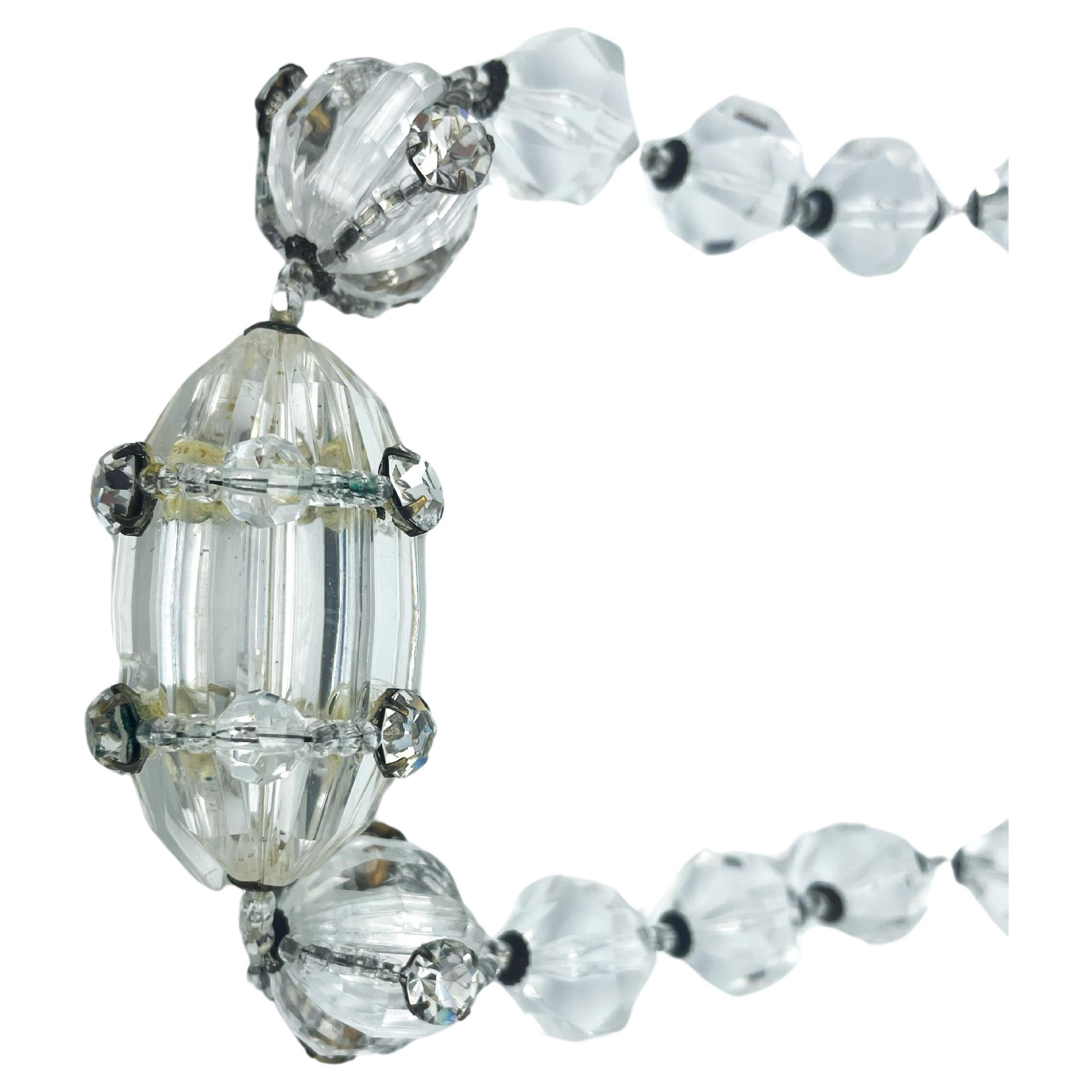 Miriam Haskell necklace with large cut Lucite balls, rhinstones, 1950's USA For Sale 1