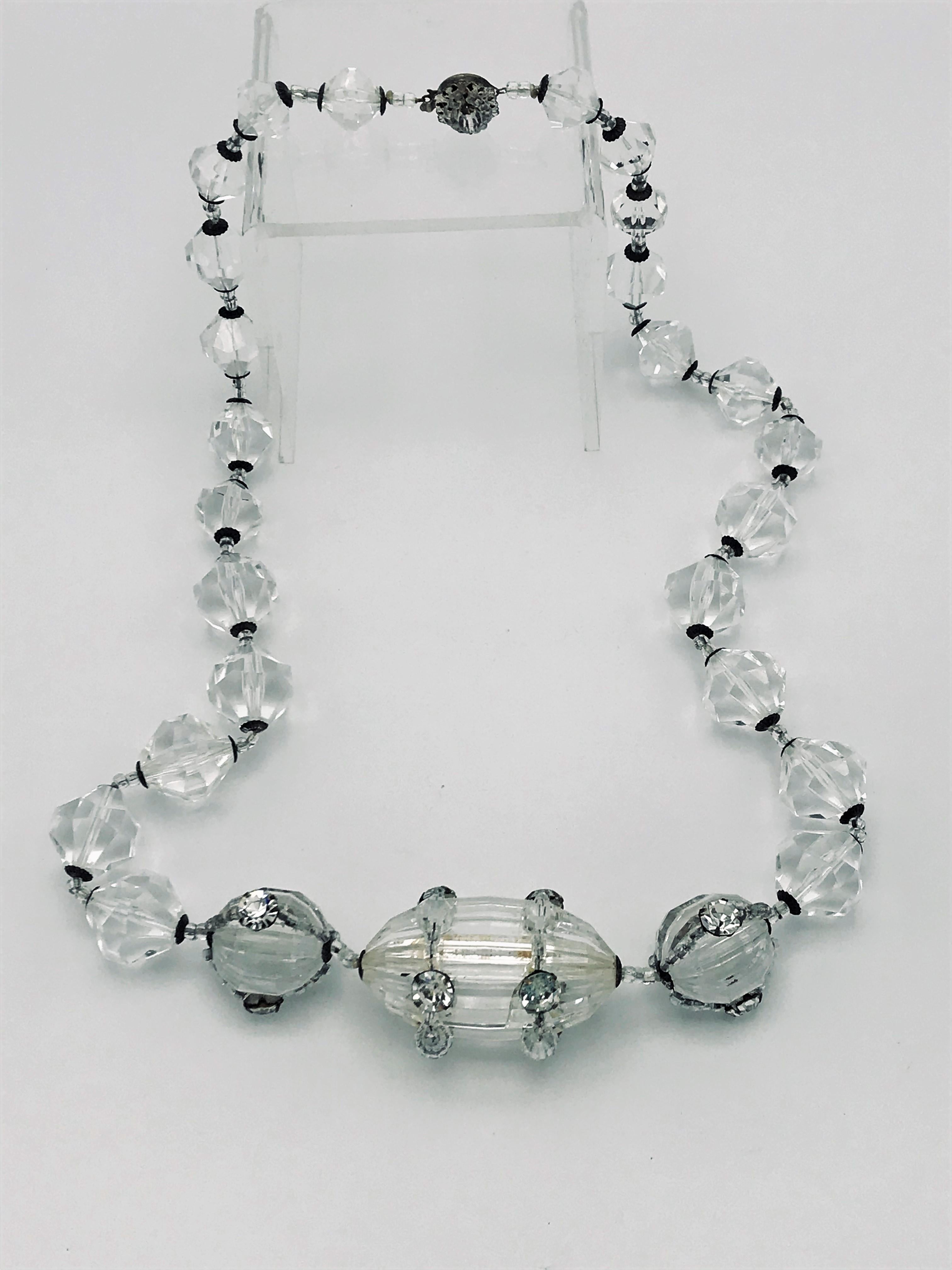 Miriam Haskell necklace with large cut Lucite balls, rhinstones, 1950's USA For Sale 4