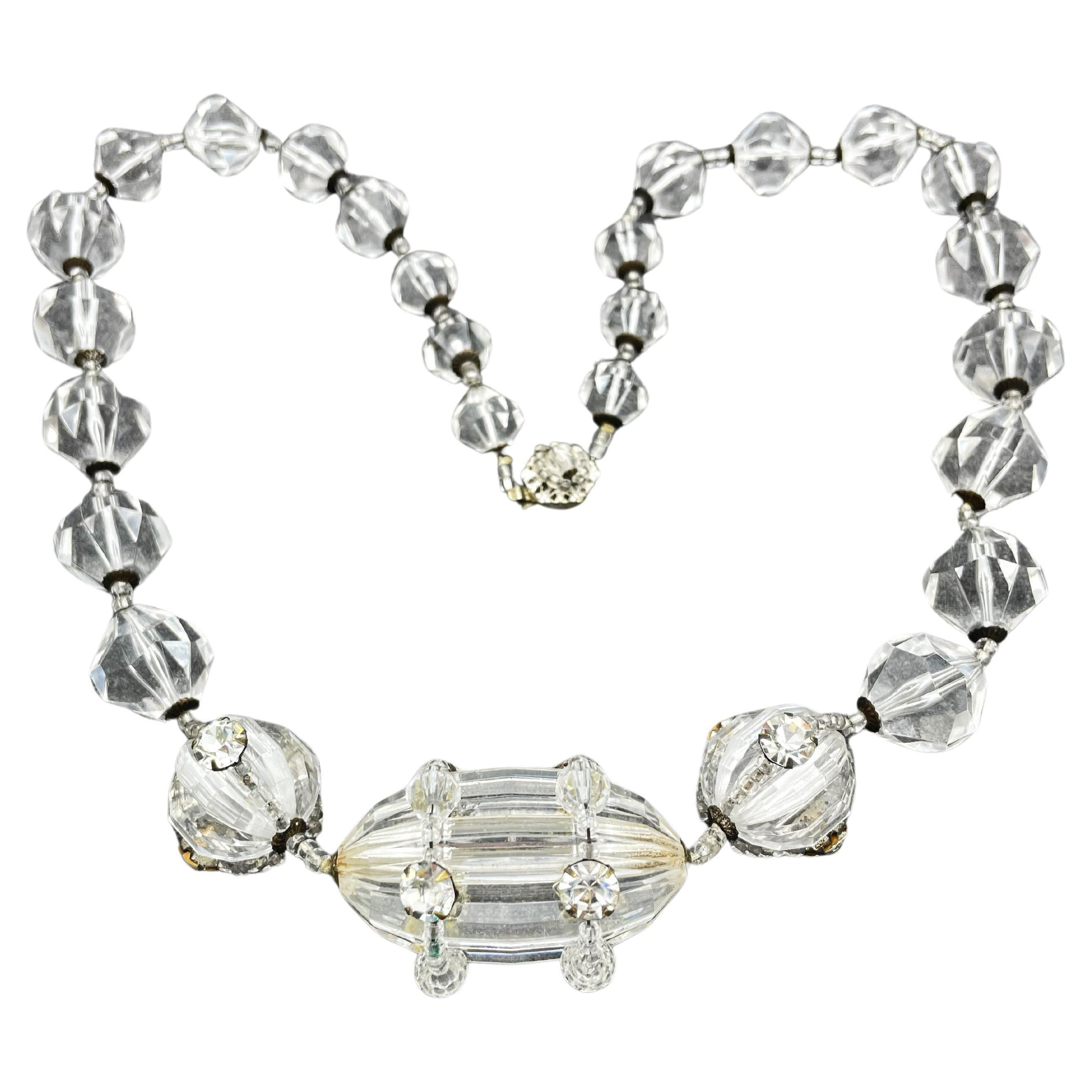 Miriam Haskell necklace with large cut Lucite balls, rhinstones, 1950's USA For Sale