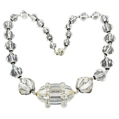 Miriam Haskell necklace with large cut Lucite balls, rhinstones, 1950's USA