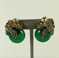 Miriam Haskell Ornate Emerald Gripoix Glass Earrings