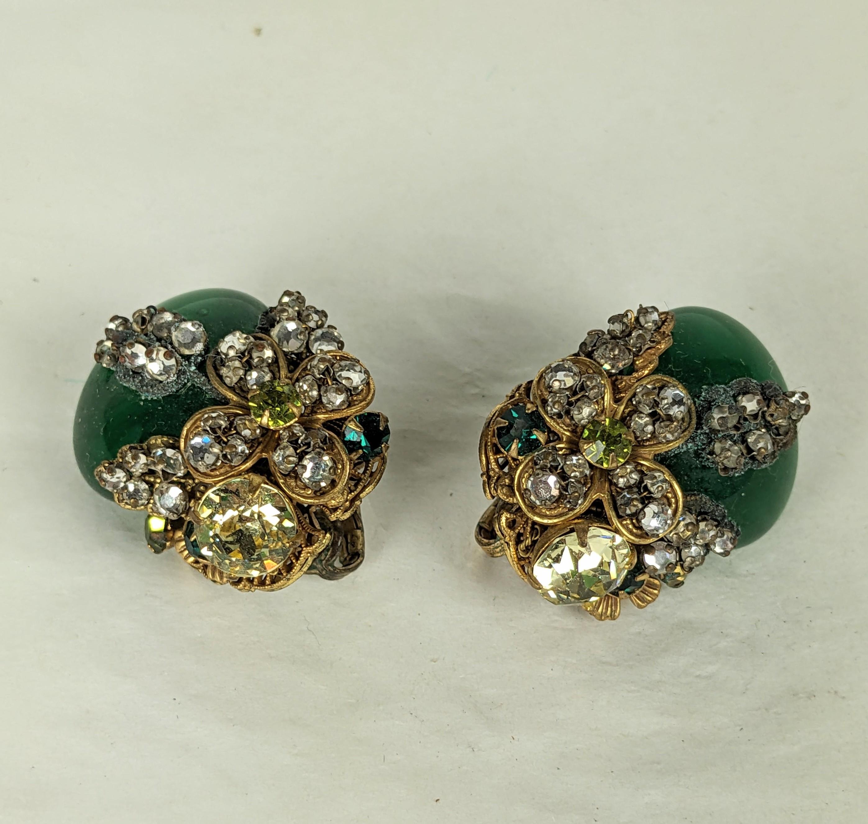 Miriam Haskell Ornate Emerald Gripoix Glass Earrings For Sale 1