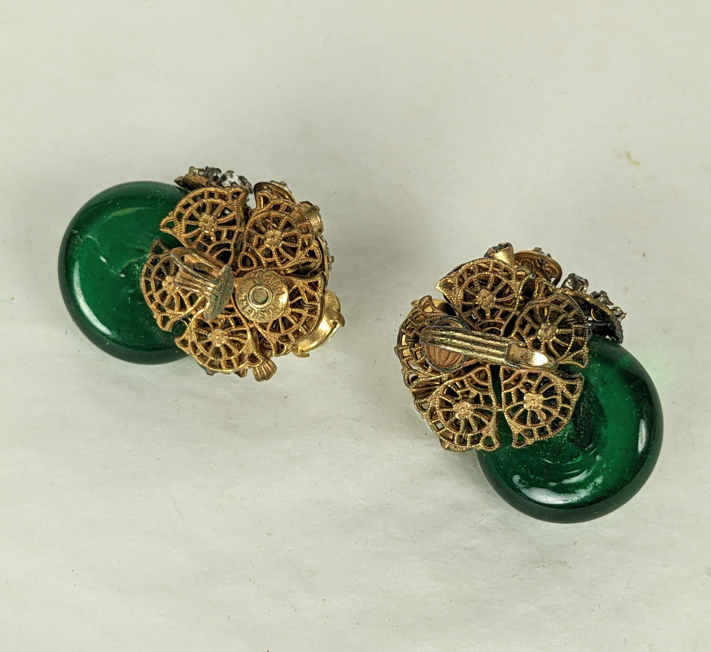 Miriam Haskell Ornate Emerald Gripoix Glass Earrings For Sale 2