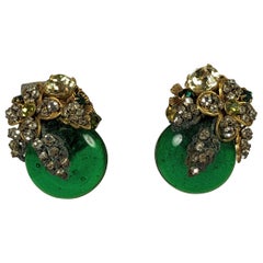 Miriam Haskell Ornate Emerald Gripoix Glass Earrings