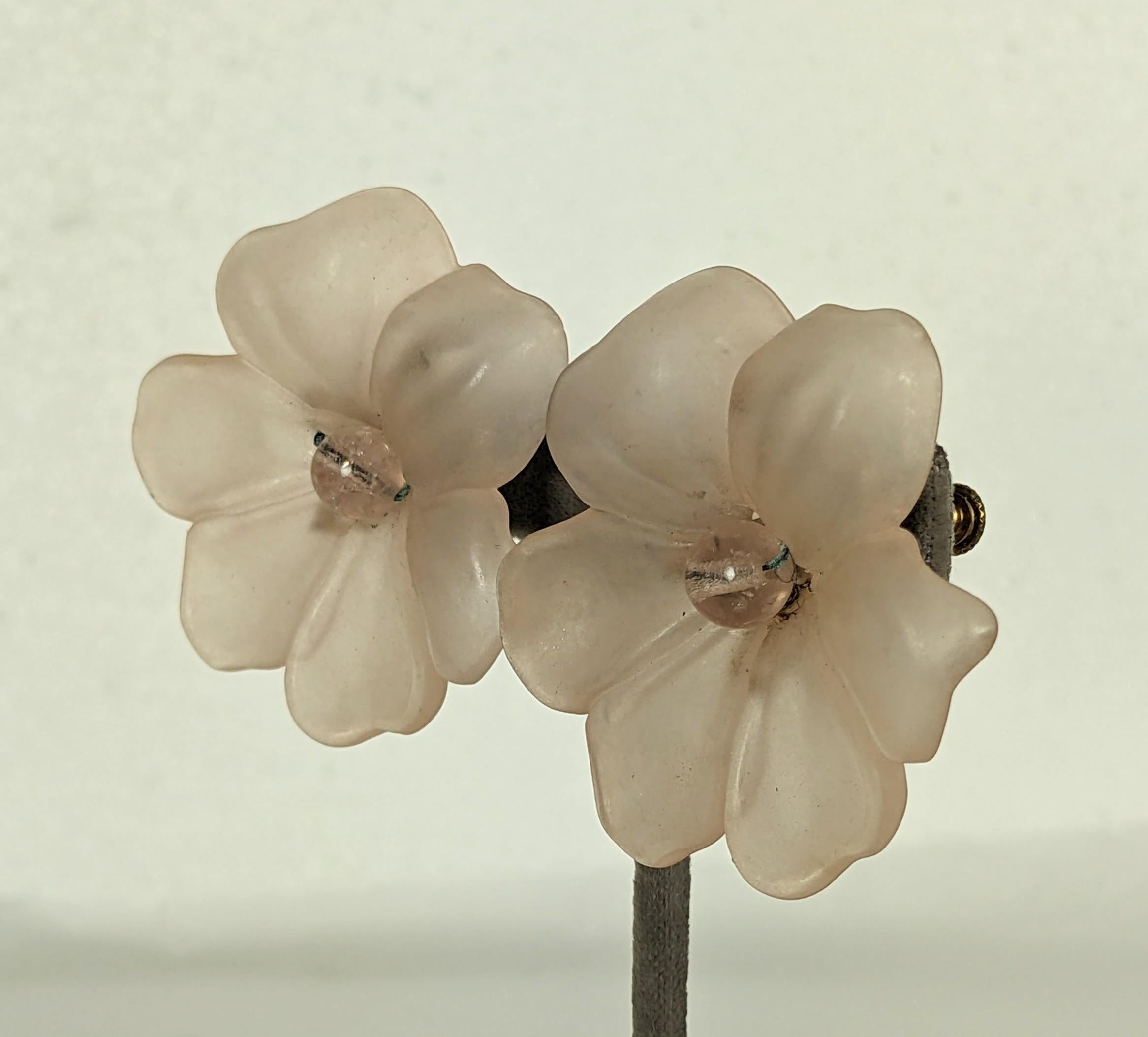 Artisan Miriam Haskell Pale Pink Flower Earrings For Sale