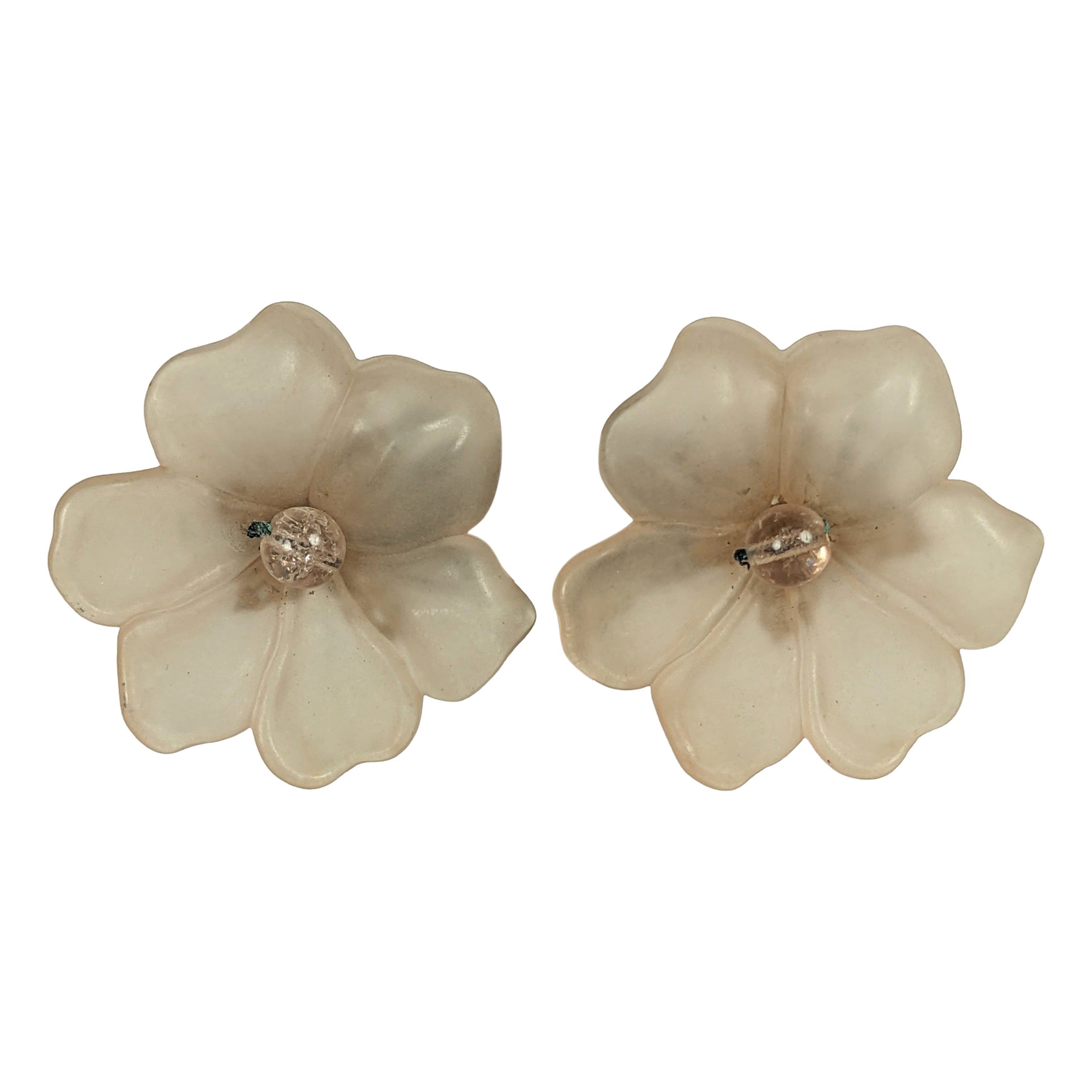 Miriam Haskell Pale Pink Flower Earrings For Sale