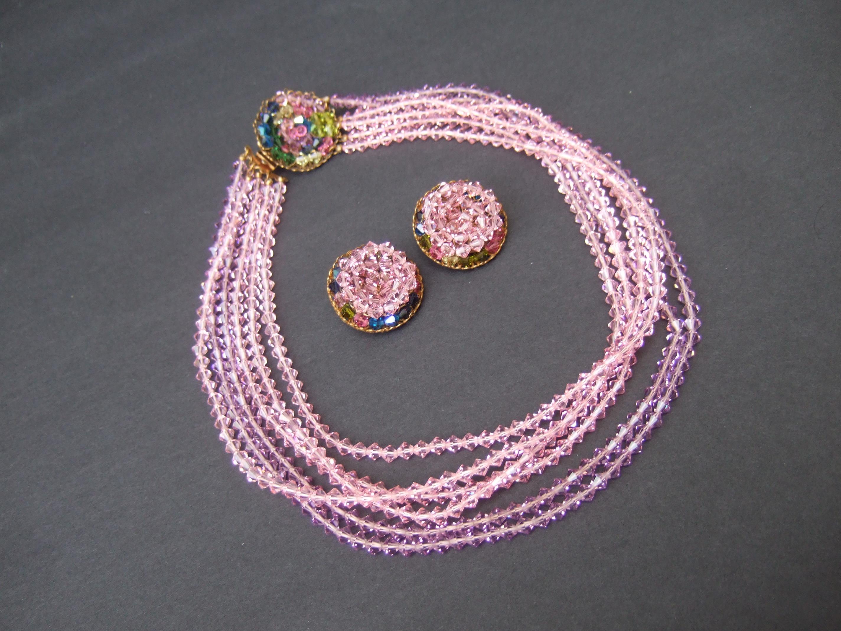 MIRIAM HASKELL Pastel Graduated Crystal Necklace & Earrings Set 1960 For Sale 10