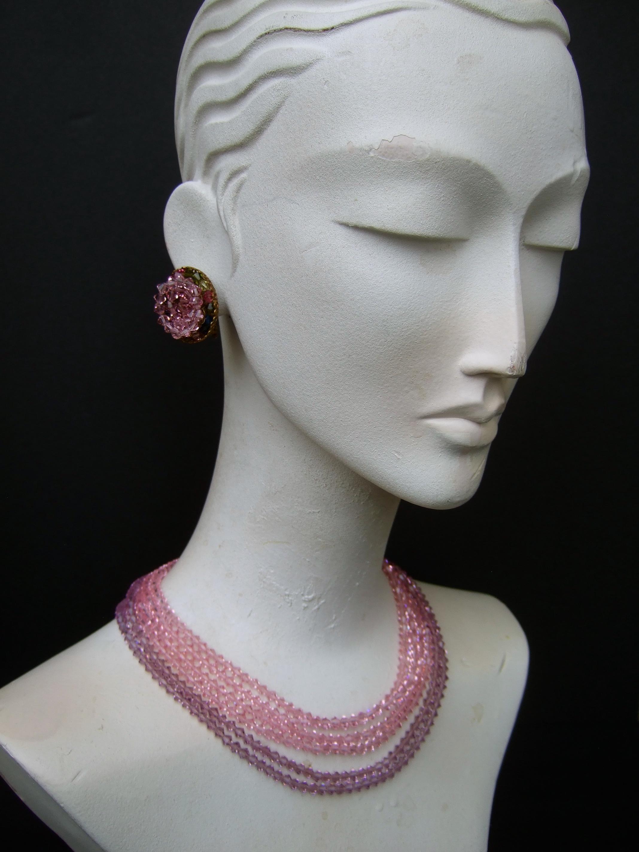 Artisan MIRIAM HASKELL Pastel Graduated Crystal Necklace & Earrings Set 1960 For Sale