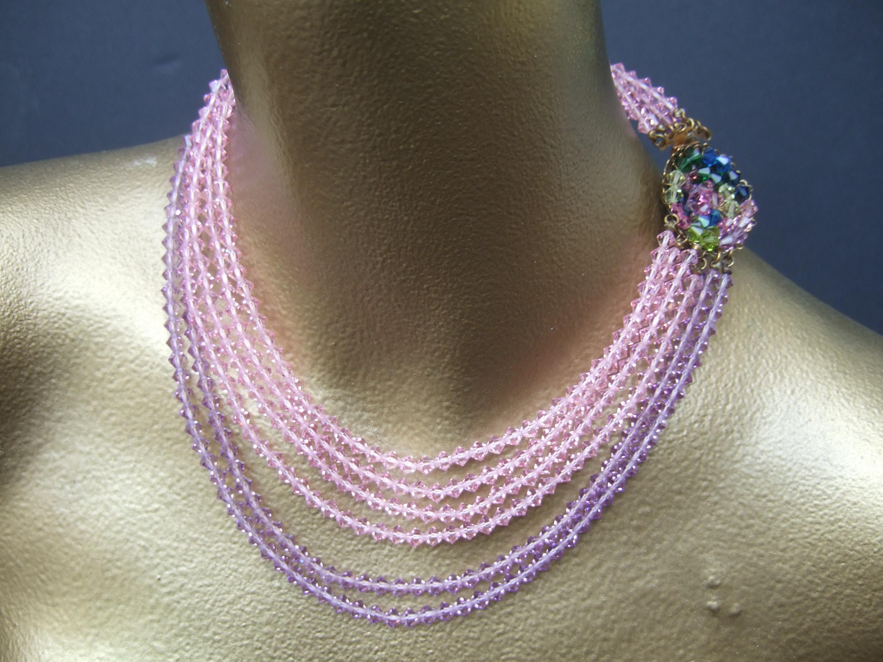 MIRIAM HASKELL Pastel Graduated Crystal Necklace & Earrings Set 1960 For Sale 1