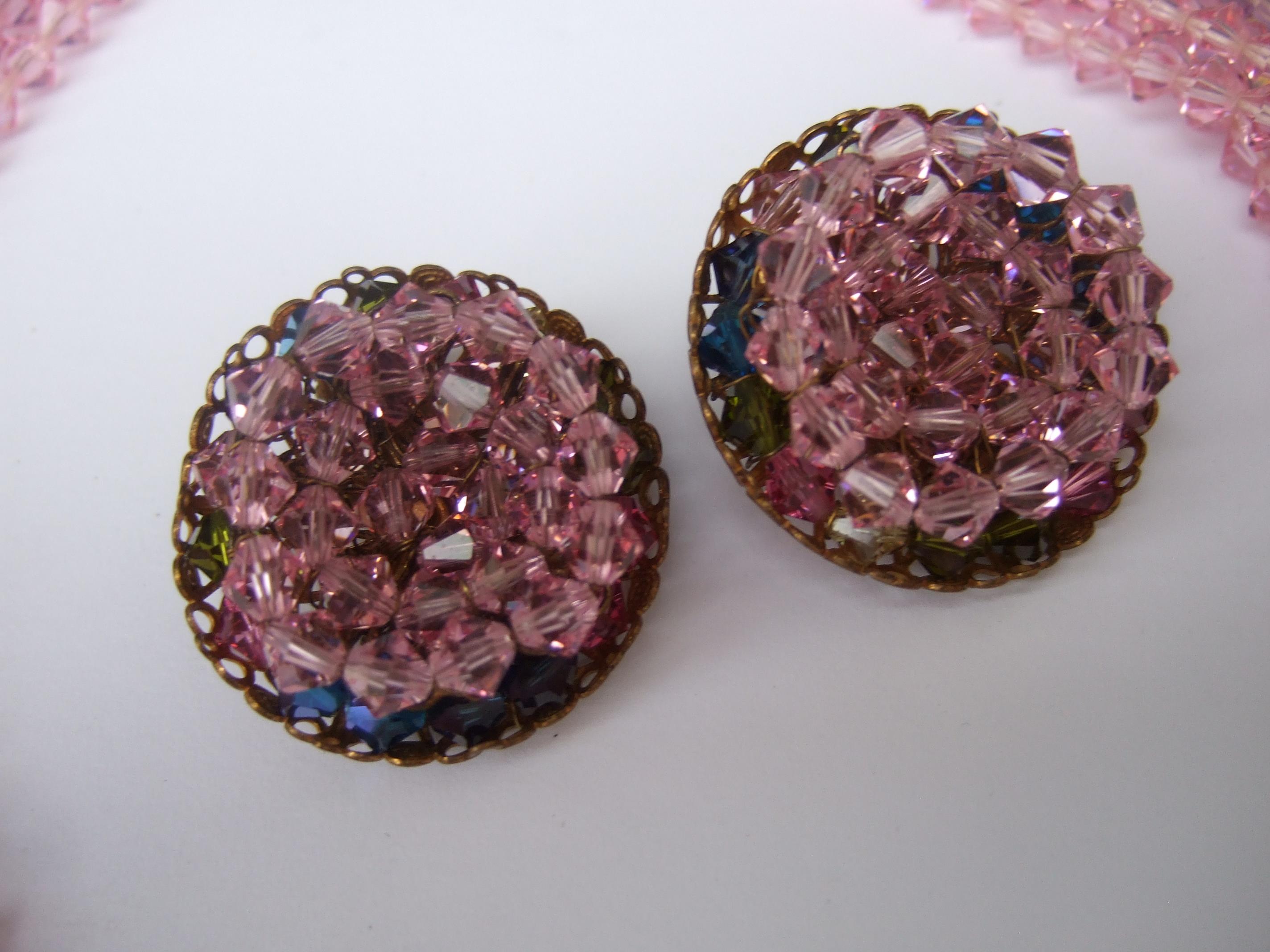 MIRIAM HASKELL Pastel Graduated Crystal Necklace & Earrings Set 1960 For Sale 2