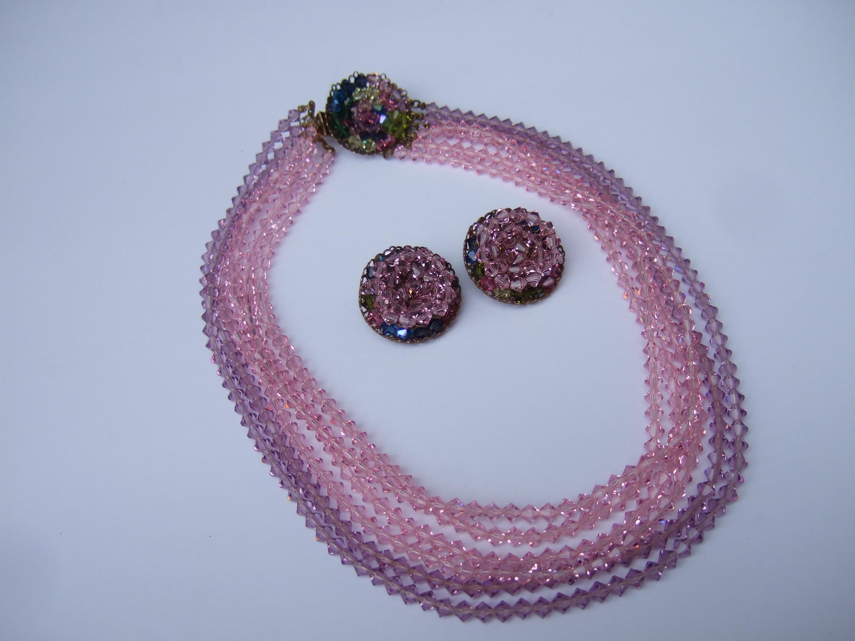 MIRIAM HASKELL Pastel Graduated Crystal Necklace & Earrings Set 1960 For Sale 4