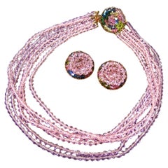 MIRIAM HASKELL Pastel Graduated Crystal Necklace & Earrings Set 1960