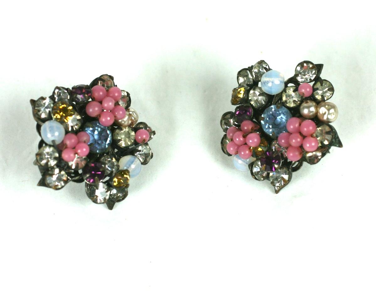 Miriam Haskell Pastel Flower Earrings In Good Condition For Sale In New York, NY