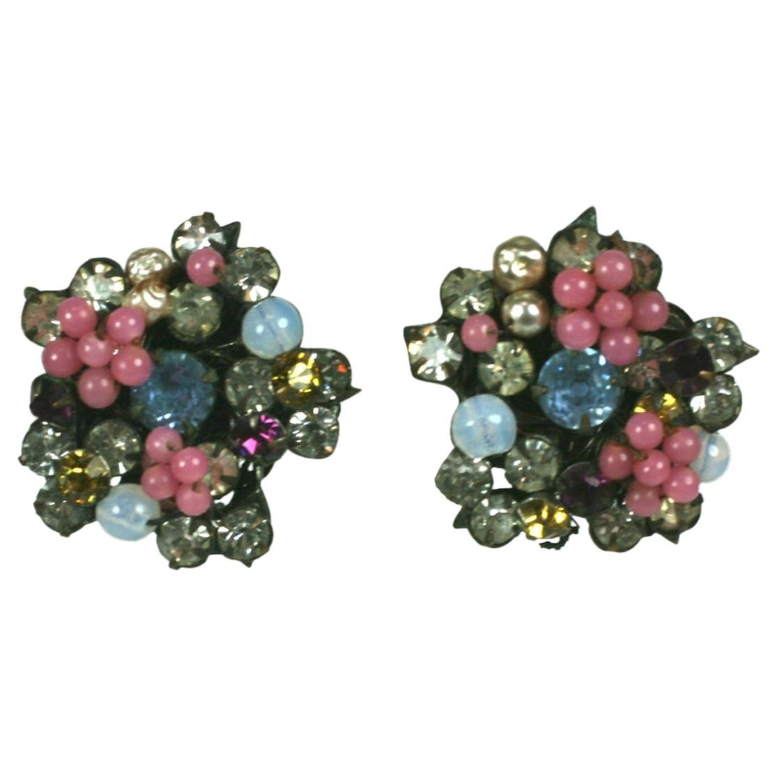 Miriam Haskell Pastel Flower Earrings For Sale