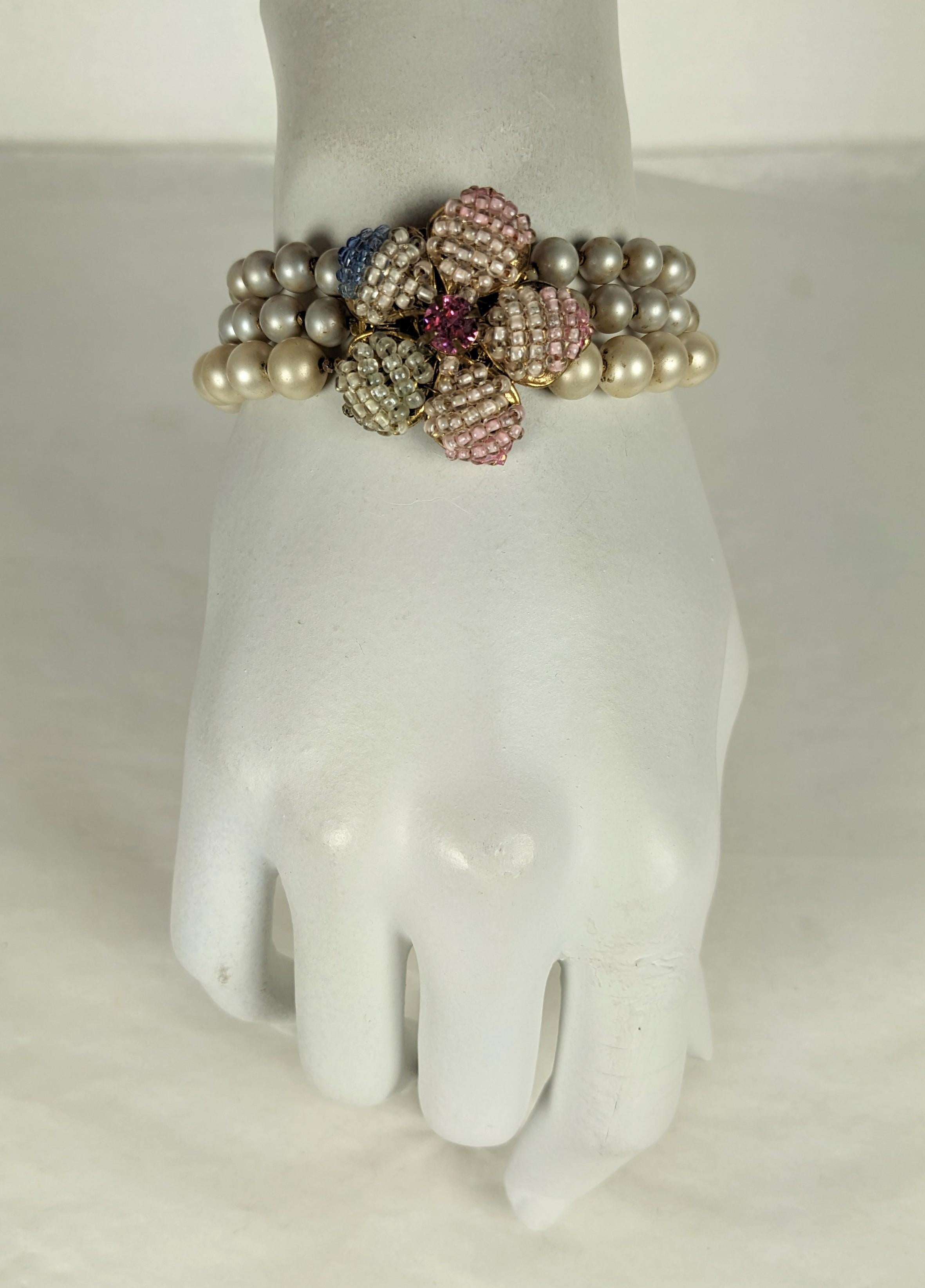Romantic Miriam Haskell Pastel  Flower Head Clasp Bracelet For Sale