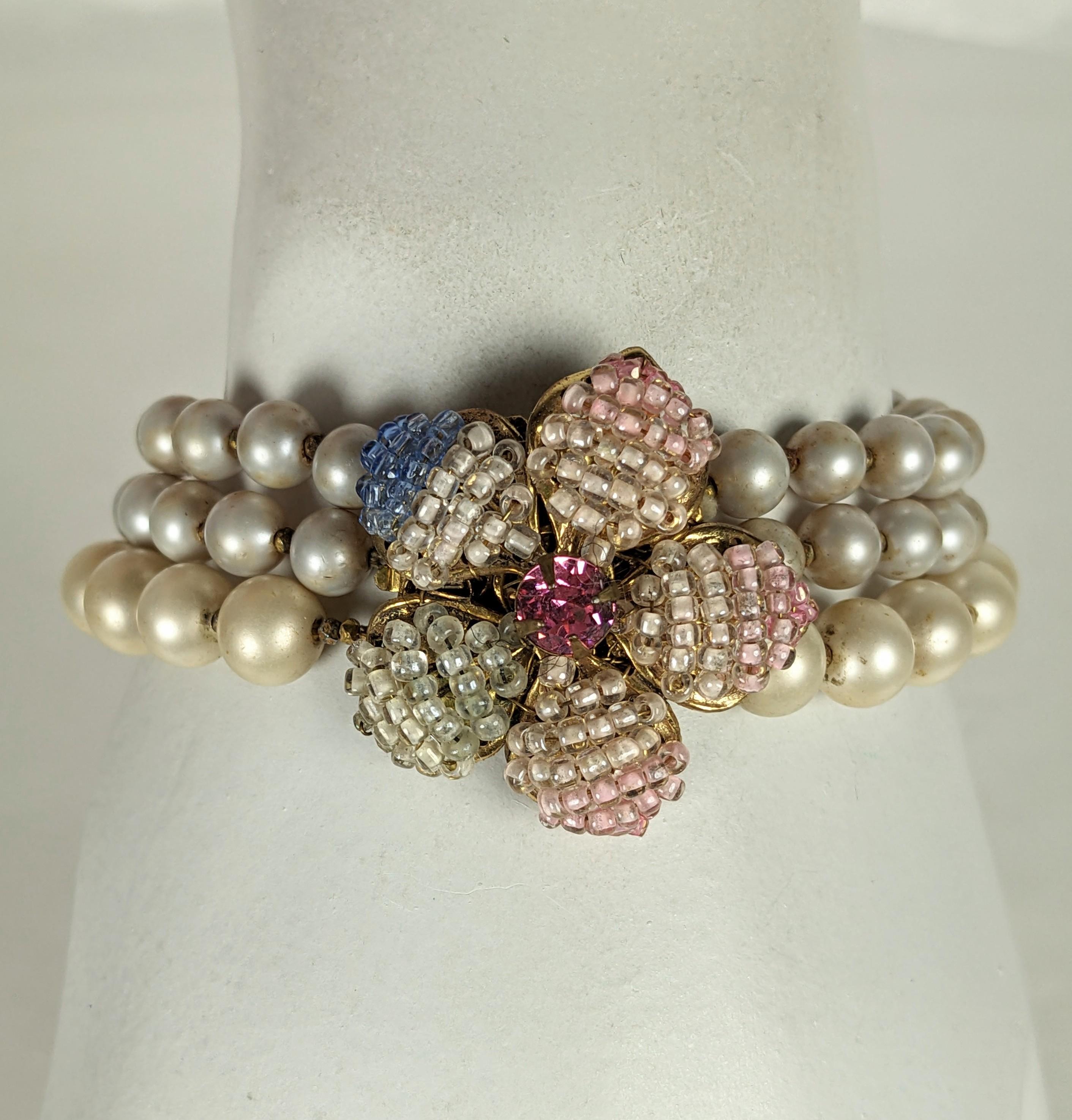 Miriam Haskell Pastel  Flower Head Clasp Bracelet In New Condition For Sale In New York, NY