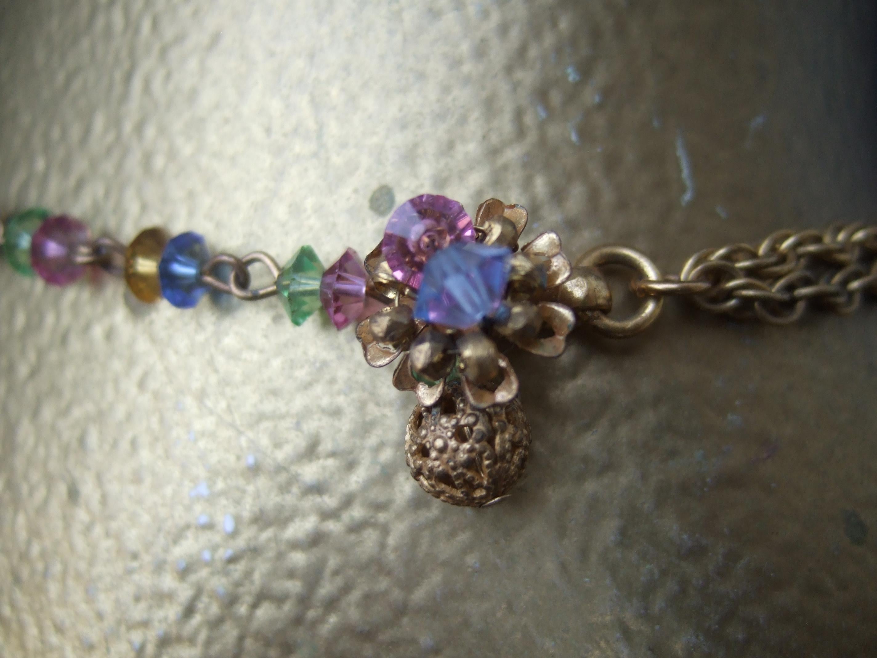 Miriam Haskell Pastel Glass Crystal Necklace & Dangle Clip on Earrings  c 1960 For Sale 11