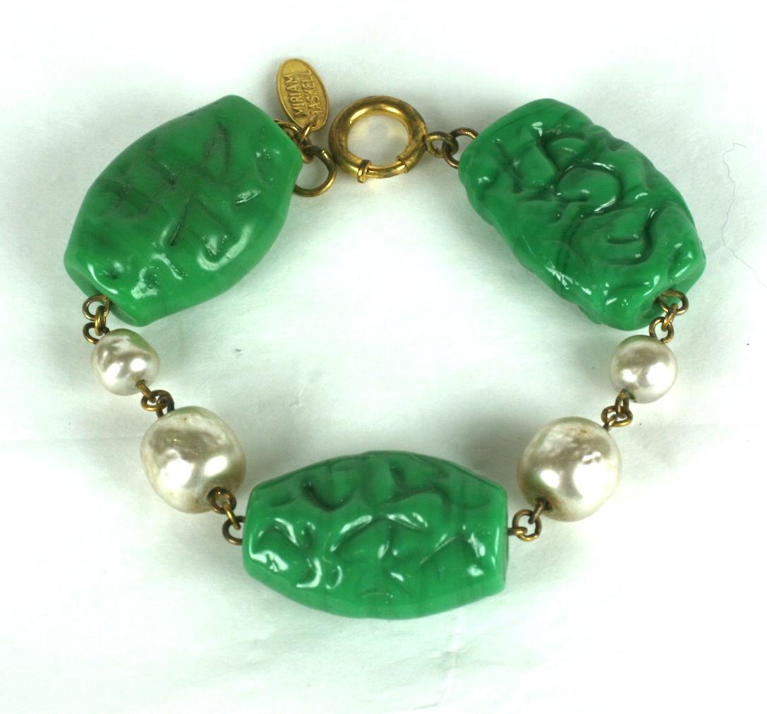 Art Deco Miriam Haskell Gripoix Glass Pate de Verre and Pearl Bracelet For Sale