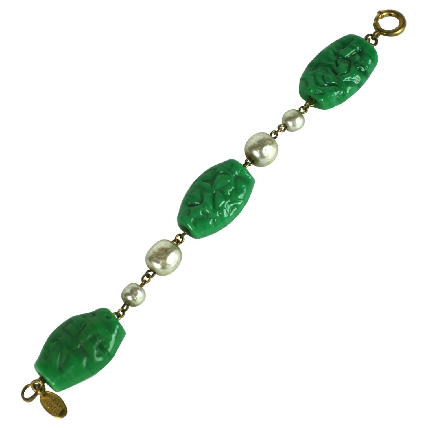 Miriam Haskell Gripoix Glass Pate de Verre and Pearl Bracelet For Sale