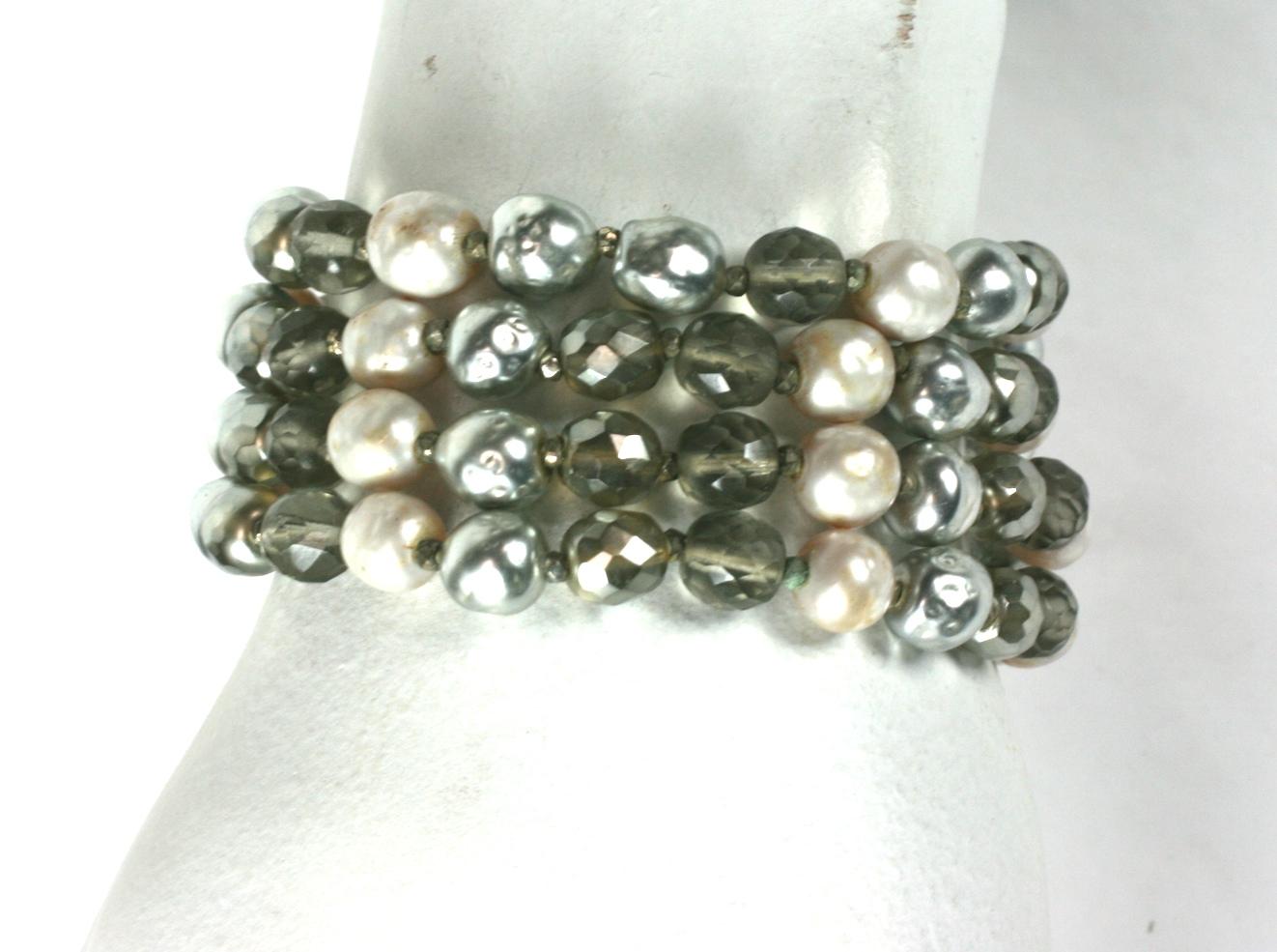 Women's Miriam Haskell Pearl and Crystal Bead Bracelet For Sale