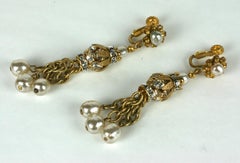Miriam Haskell Pearl and Diamante Tassel Earclips