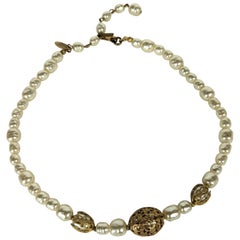 Miriam Haskell Pearl and Gilt Filigree Necklace