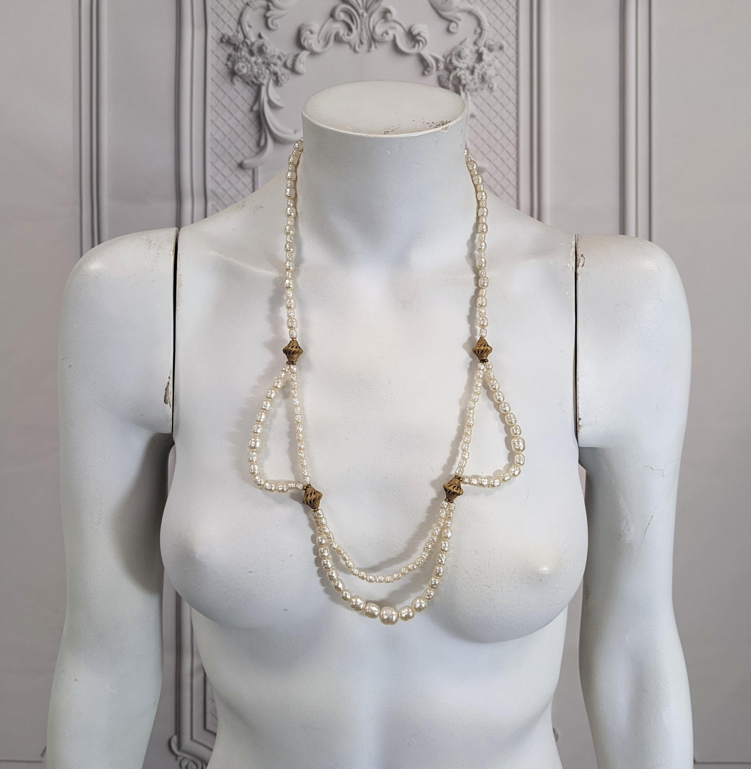 Women's Miriam Haskell Pearl and Gilt Necklace For Sale