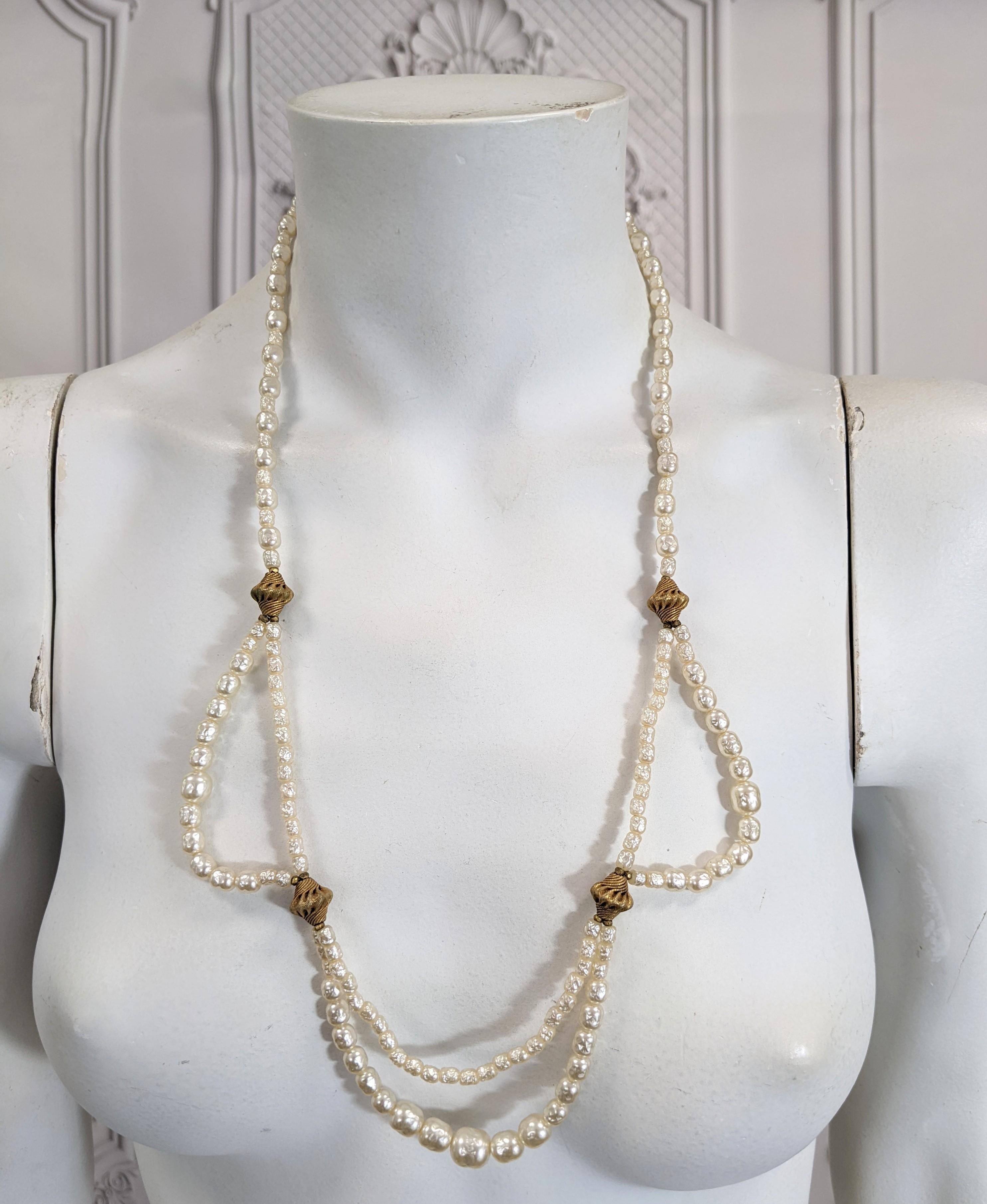 Miriam Haskell Pearl and Gilt Necklace For Sale 1