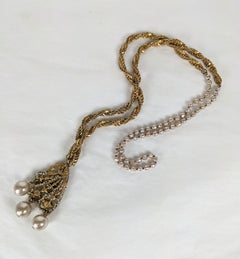 Miriam Haskell Pearl and Gilt Pendant Necklace