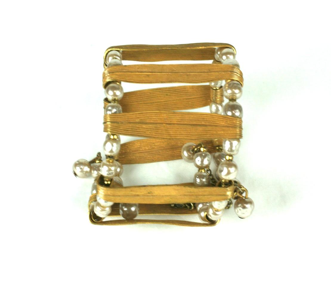 Miriam Haskell Pearl and Gold Cuff Bracelet In Excellent Condition For Sale In New York, NY