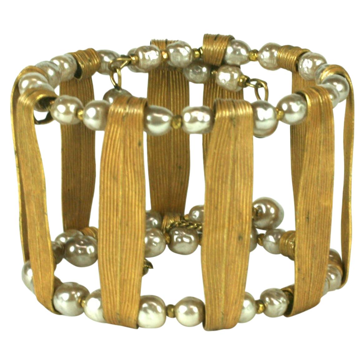 Miriam Haskell Pearl and Gold Cuff Bracelet For Sale