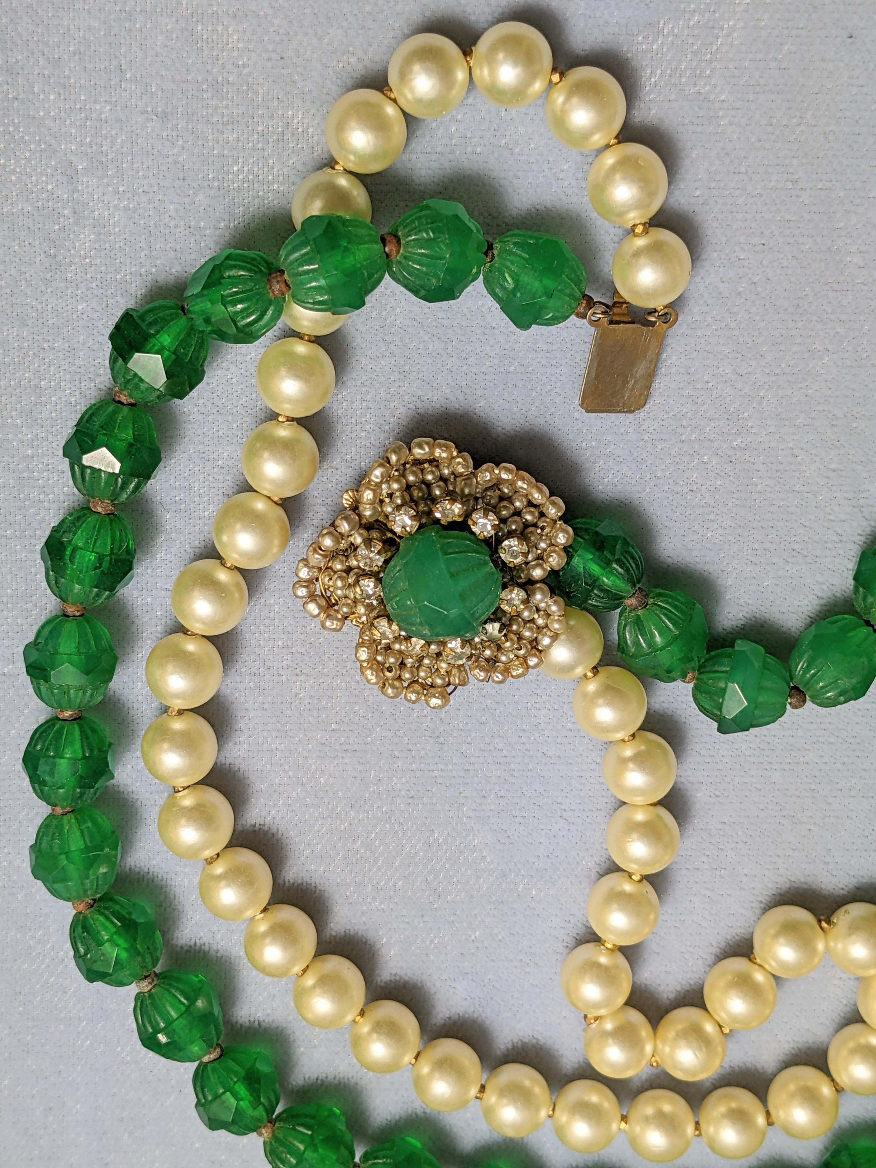 Miriam Haskell Pearl and Jade Necklace In Excellent Condition For Sale In New York, NY