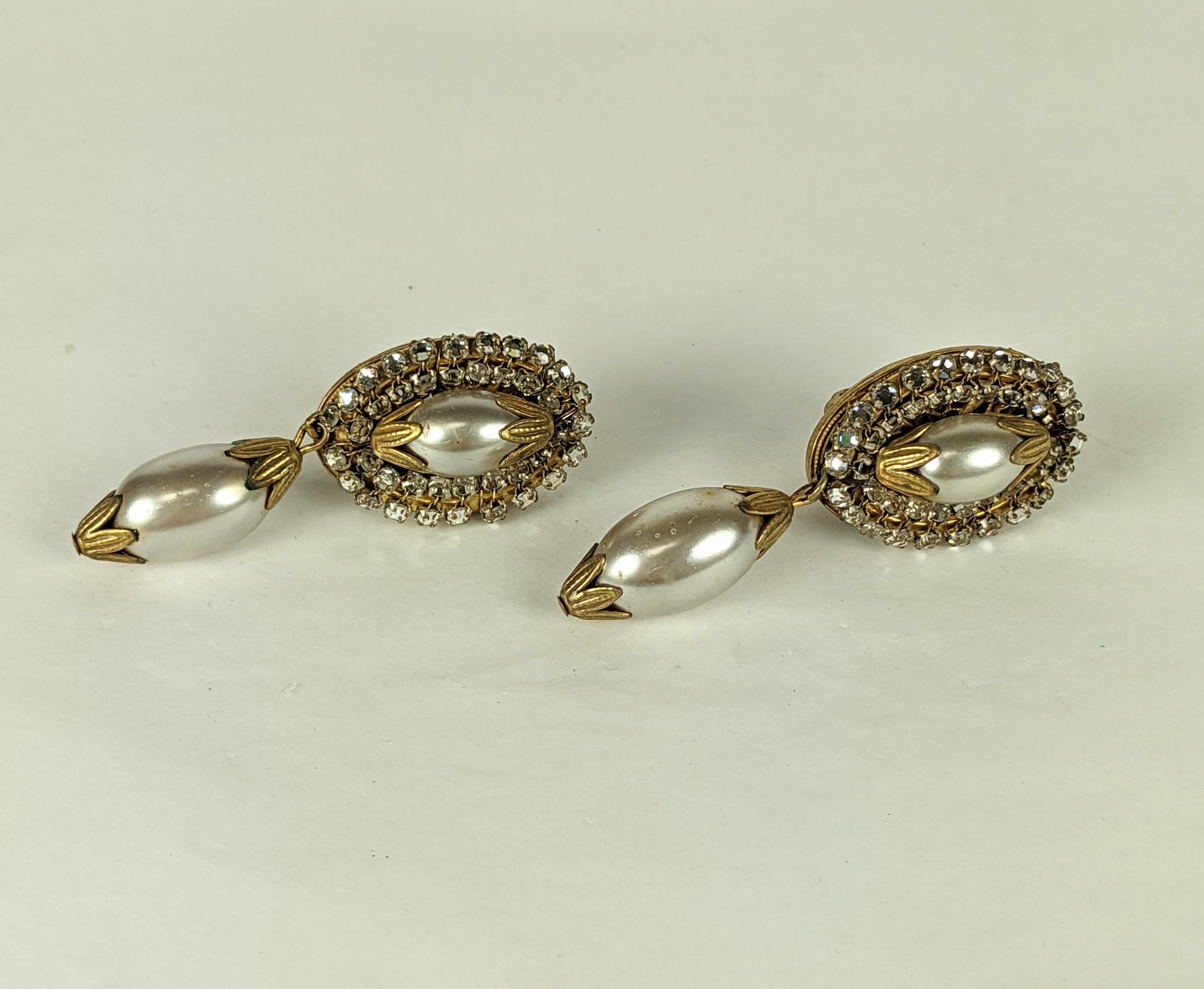 Miriam Haskell Pearl and Rose Montee Drop Earrings In Good Condition For Sale In New York, NY