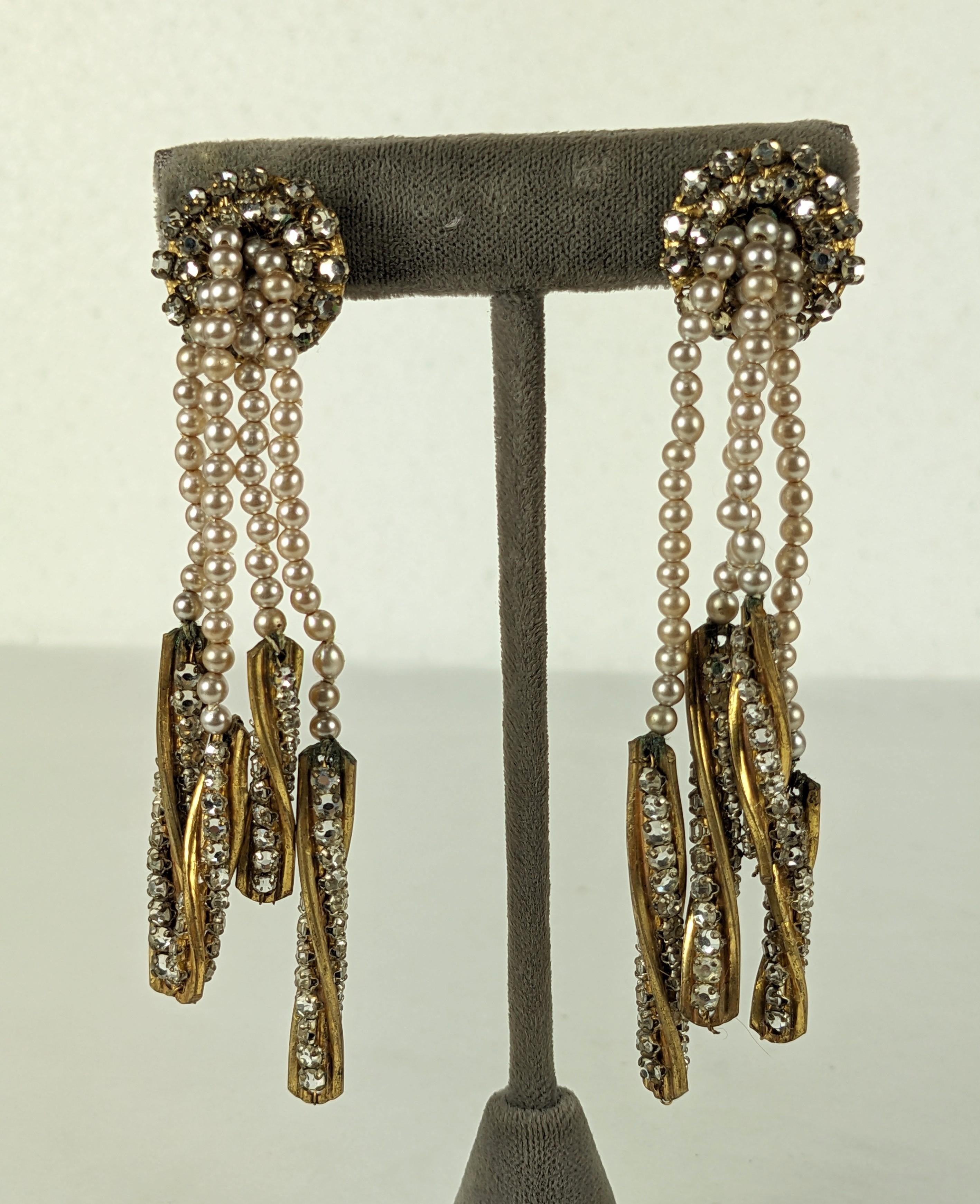 Miriam Haskell Pearl and Rose Montee Drop Earrings For Sale 1