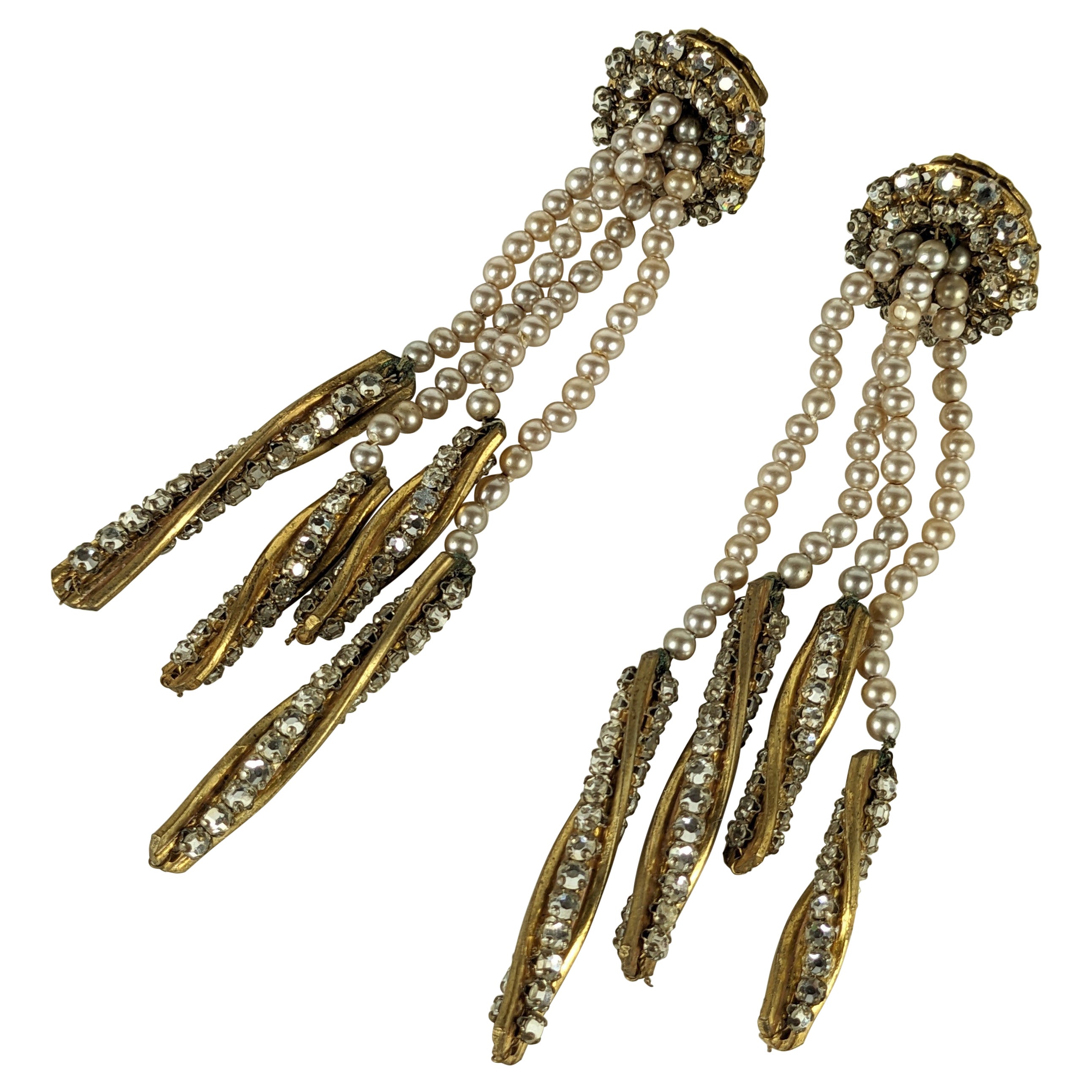 Miriam Haskell Pearl and Rose Montee Drop Earrings
