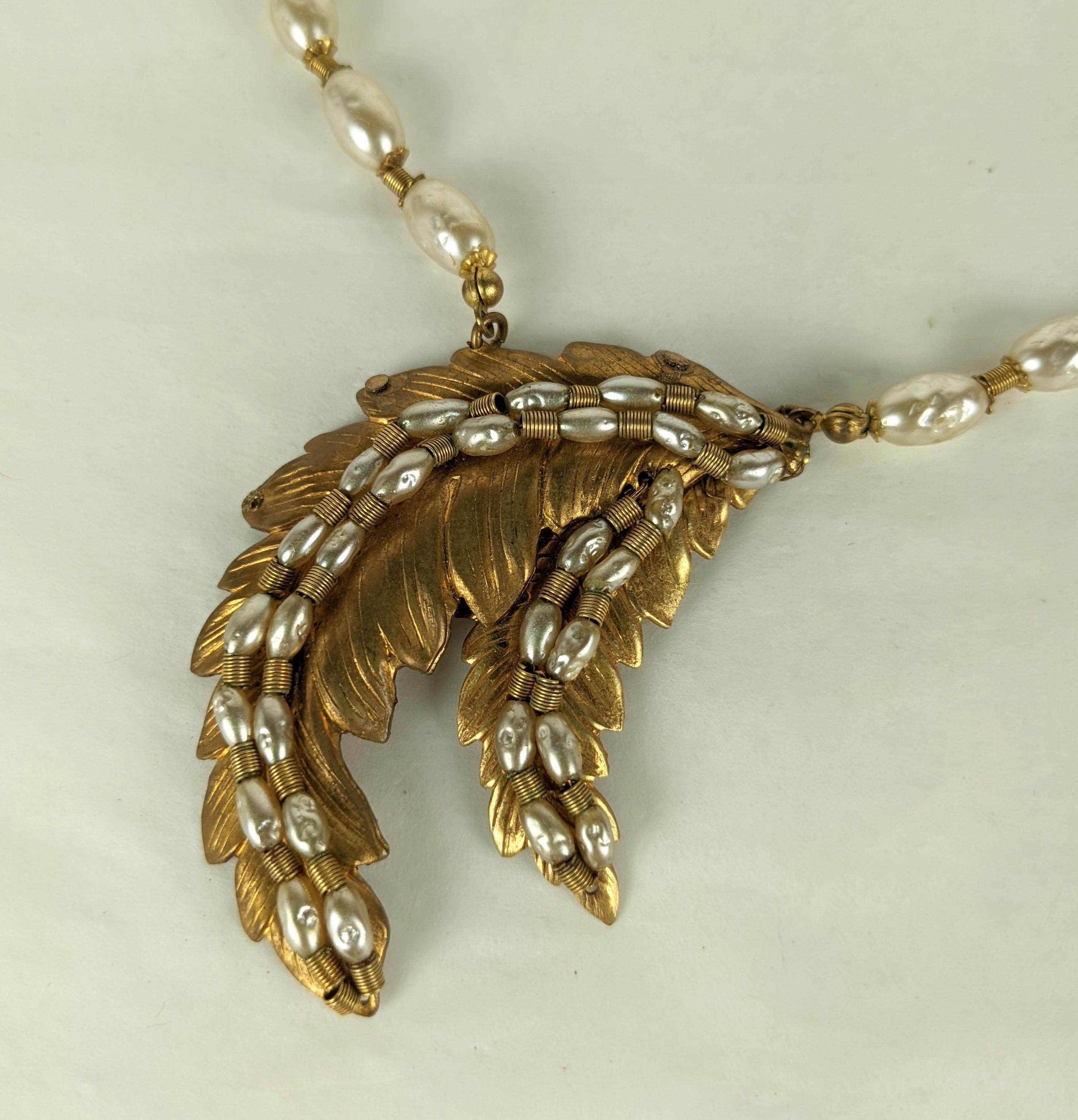 Miriam Haskell Perle und russische vergoldete Perle  Fernblatt-Halskette mit Farn im Zustand „Gut“ im Angebot in New York, NY