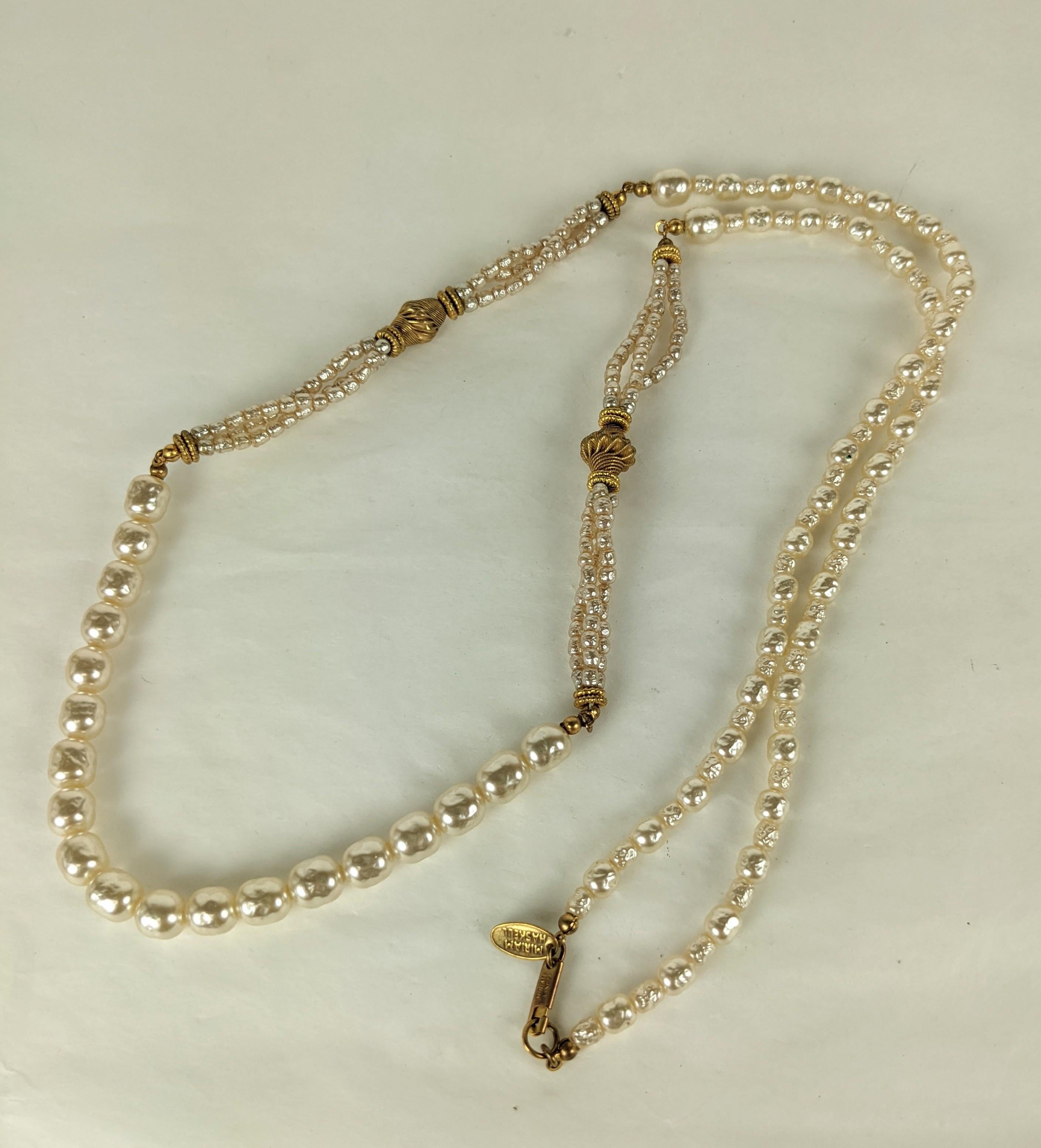Miriam Haskell Pearl and Russian Gilt Long Necklace In Excellent Condition For Sale In New York, NY