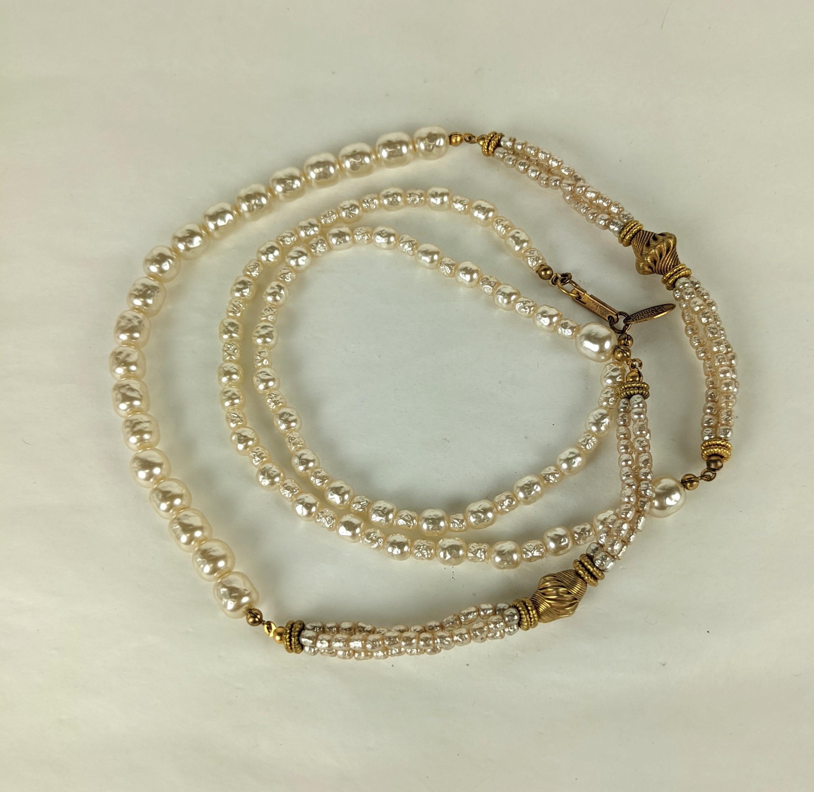Women's Miriam Haskell Pearl and Russian Gilt Long Necklace For Sale