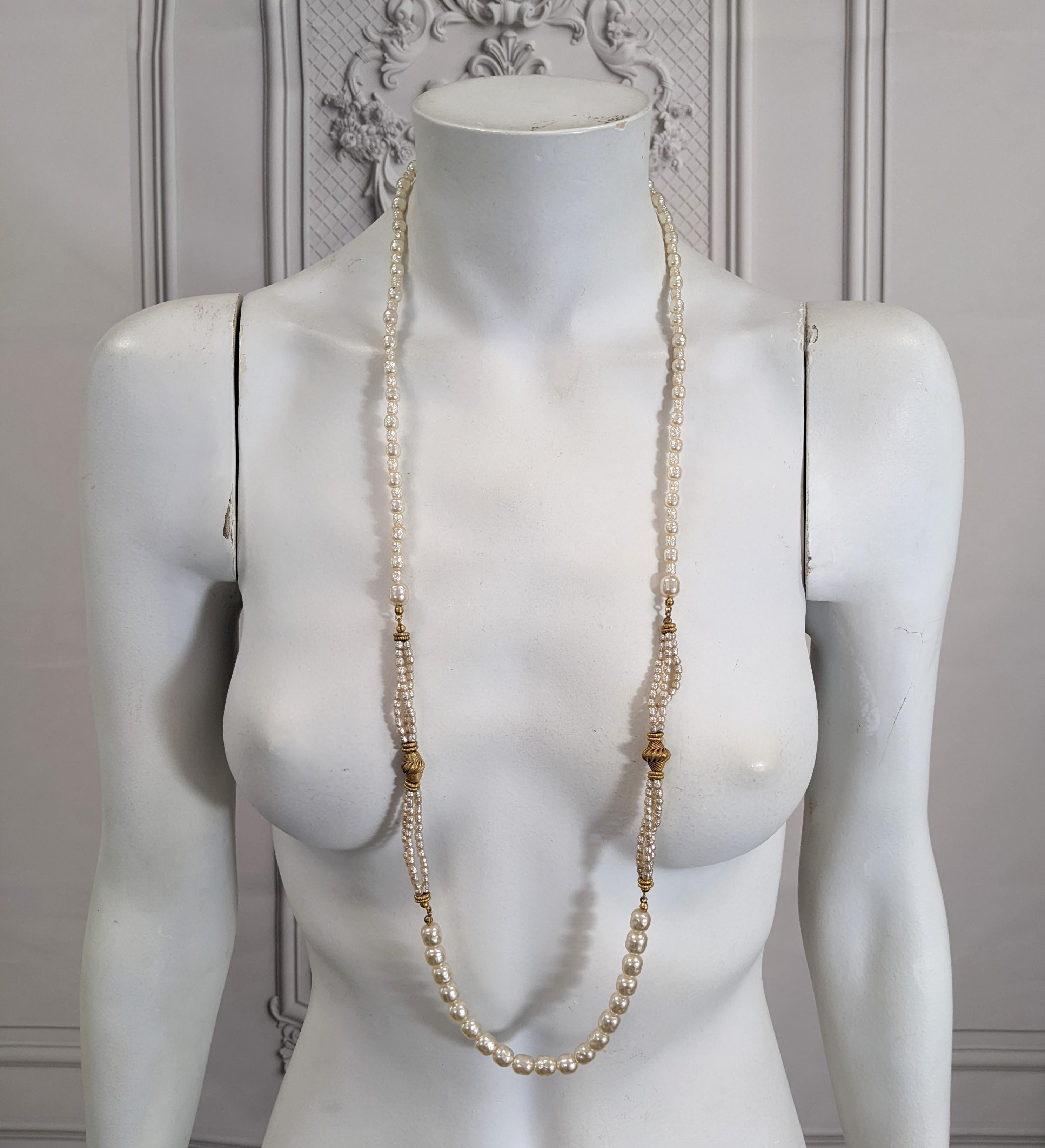 Miriam Haskell Pearl and Russian Gilt Long Necklace For Sale 1