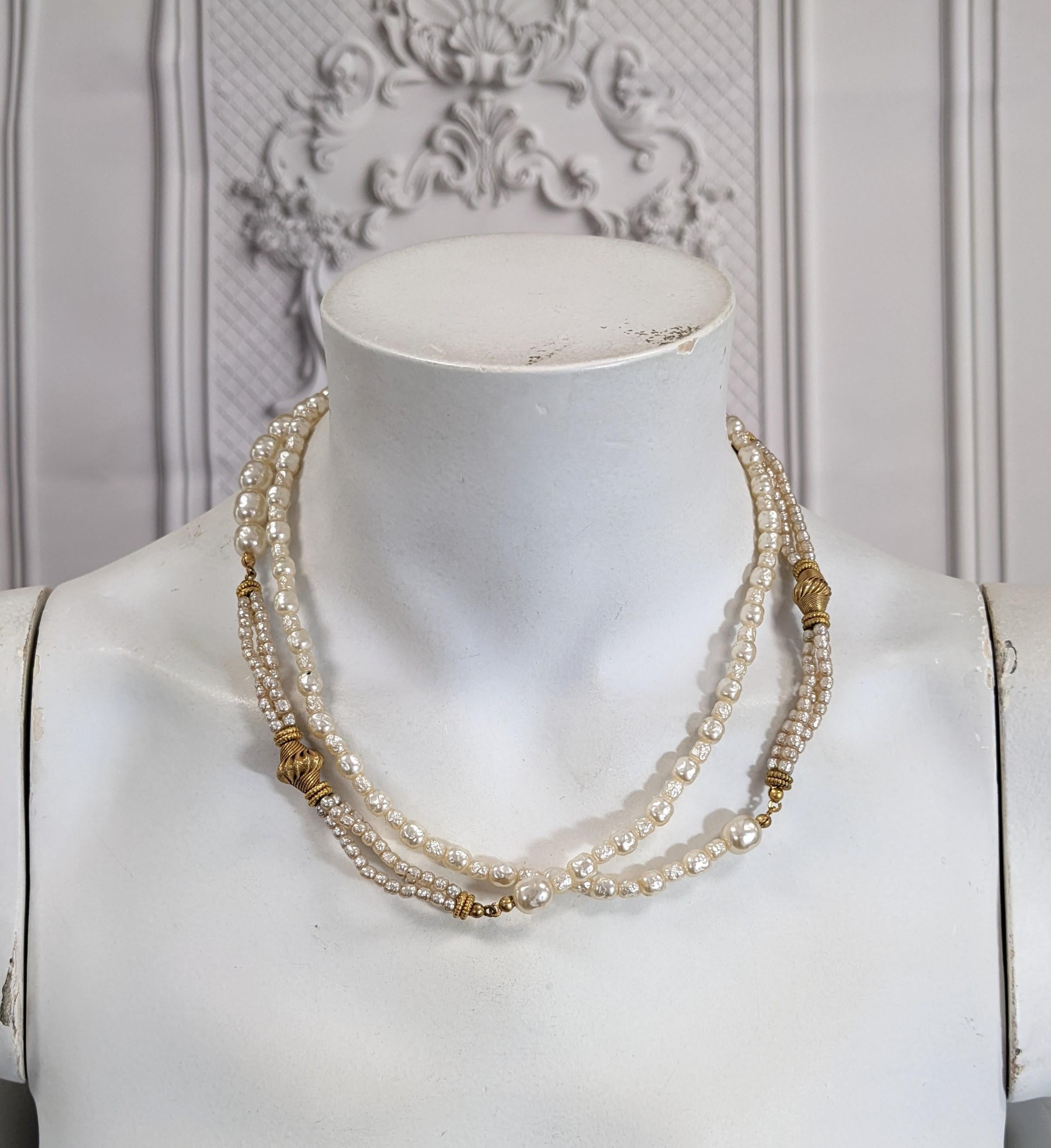Miriam Haskell Pearl and Russian Gilt Long Necklace For Sale 2