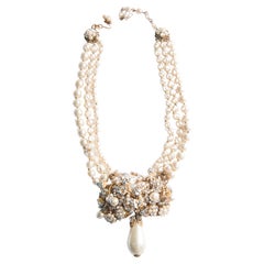 Vintage Miriam Haskell Pearl Crystal Necklace