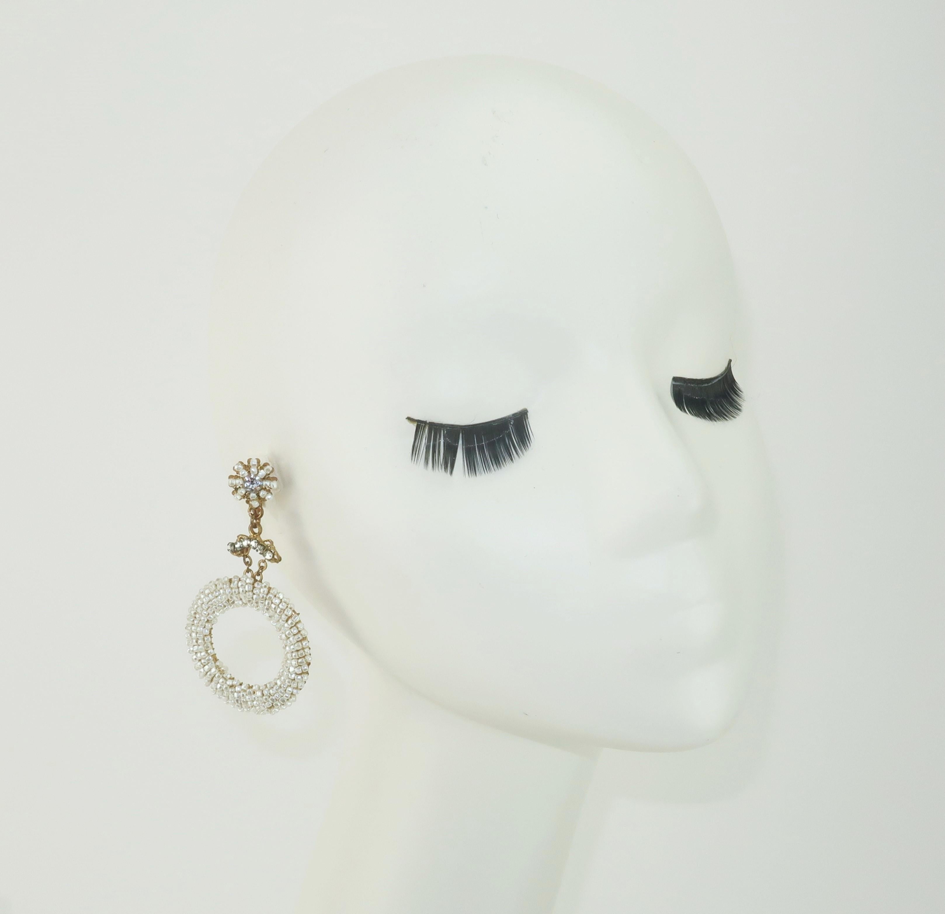 Women's Miriam Haskell Pearl & Crystal Rhinestone Hoop Earrings, C.1960 For Sale