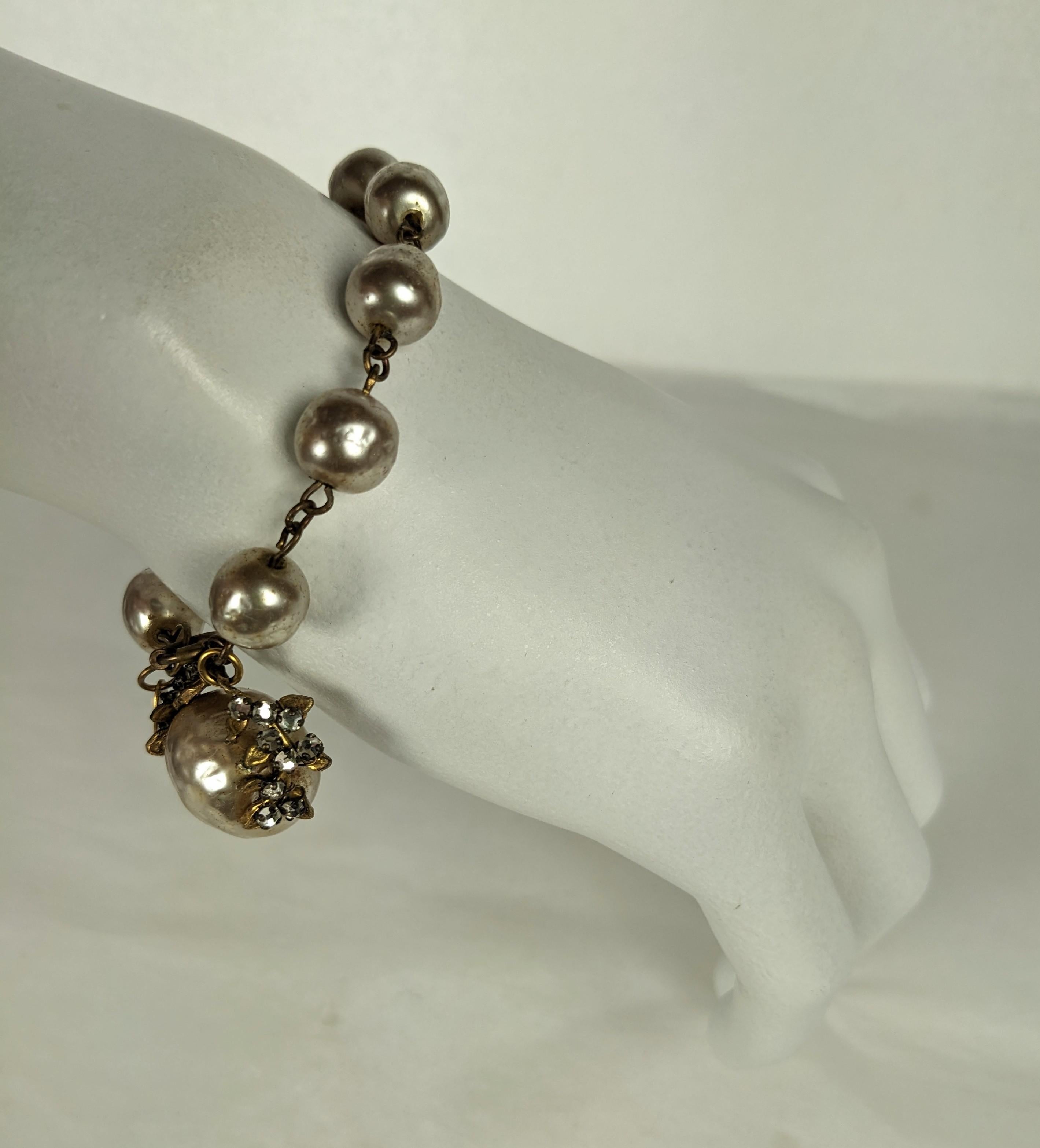 Miriam Haskell Pearl Fob Bracelet In Good Condition For Sale In New York, NY
