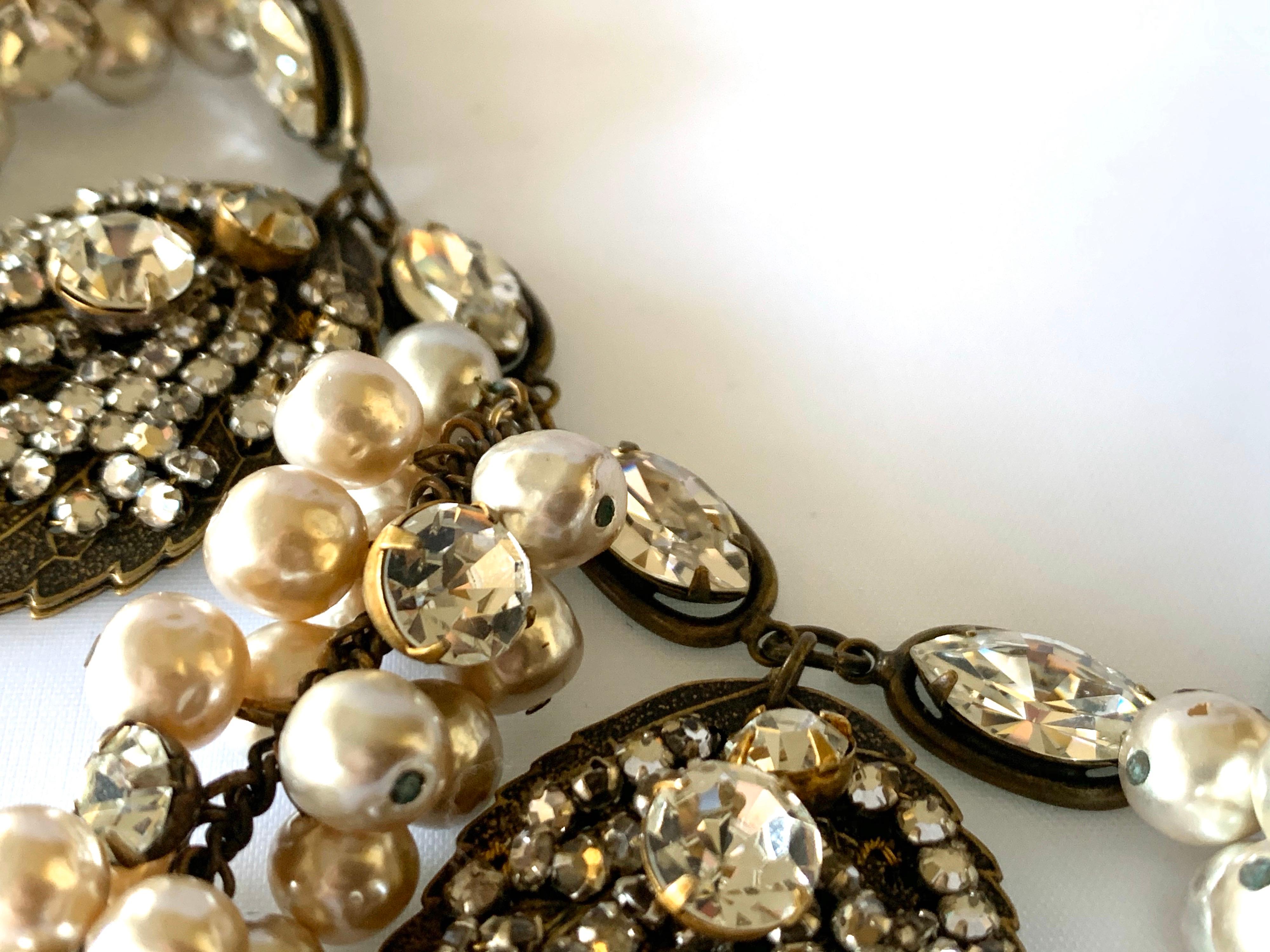 Miriam Haskell Pearl Grape Cluster Diamante Festoon Statement Necklace 3