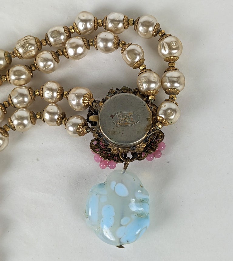Collier Vintage Miriam Haskell En Pâte De Verre Et Cuivre Doré Or 24 Carats - Taille S,M,L, Occasion Très Bon état