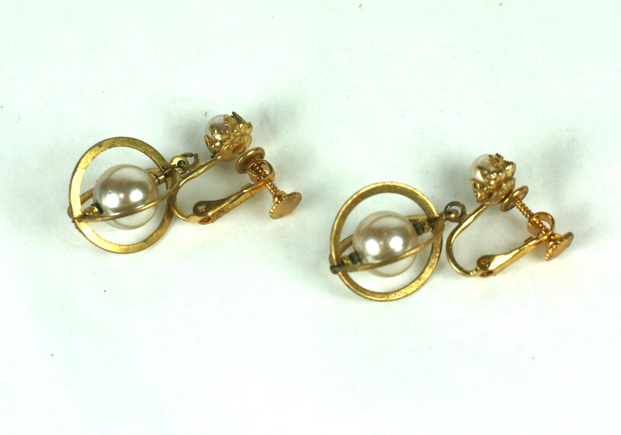 Modernist Miriam Haskell Pearl Orbit Earclips For Sale